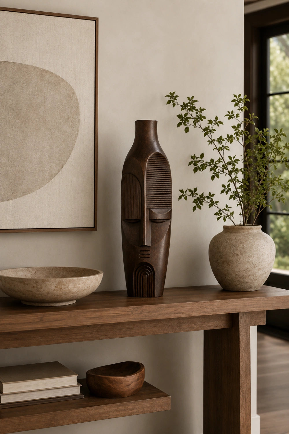 Wabi Sabi Rustic Wood Vase Handmade Abstract Bottle Shape Decor