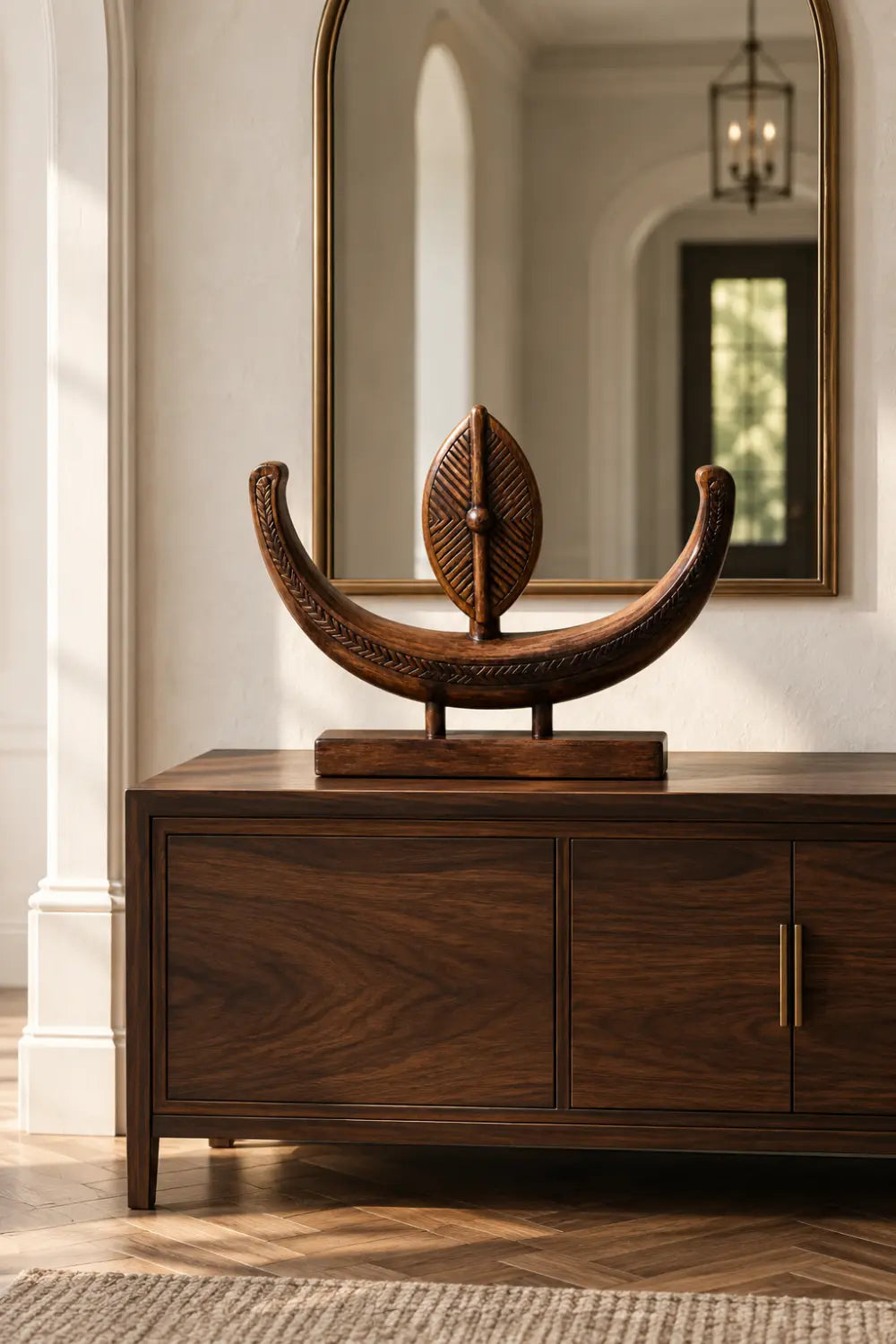 Abstract Wooden Desktop Sculpture Minimalist Tribal Art For Office Or Living Room Display