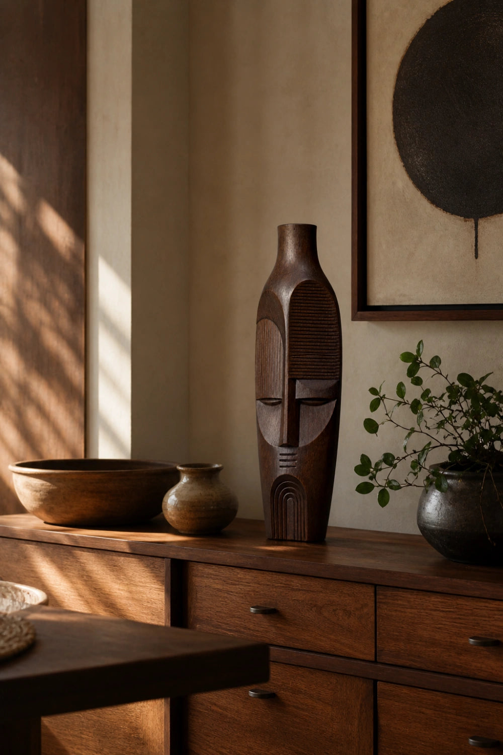 Wabi Sabi Rustic Wood Vase Handmade Abstract Bottle Shape Decor