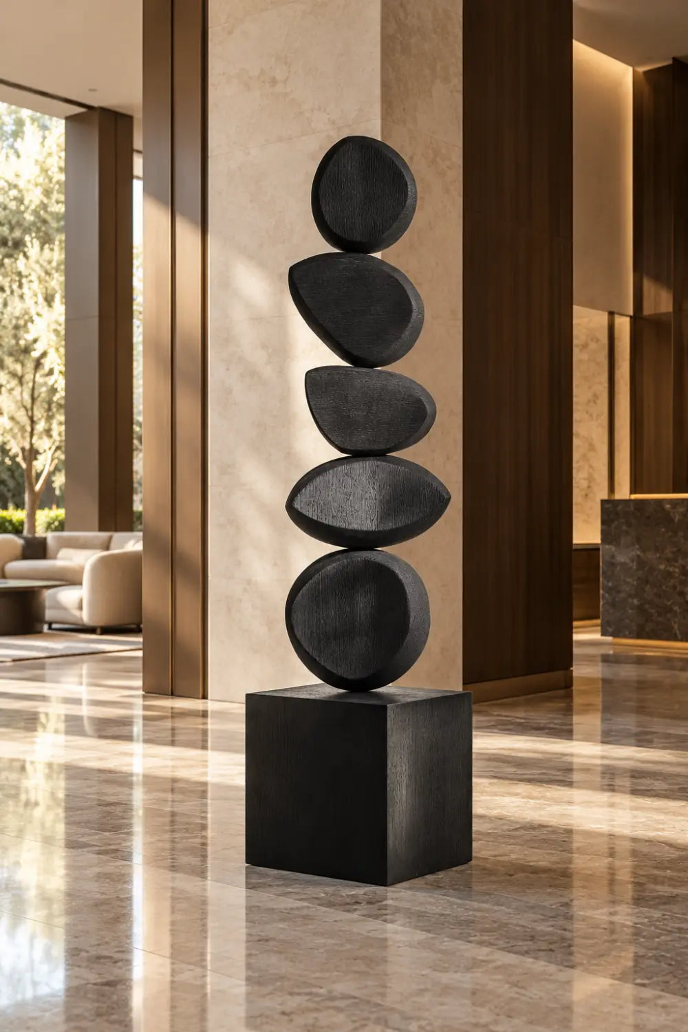 Large Black Abstract Wood Sculpture For Modern Home Decor