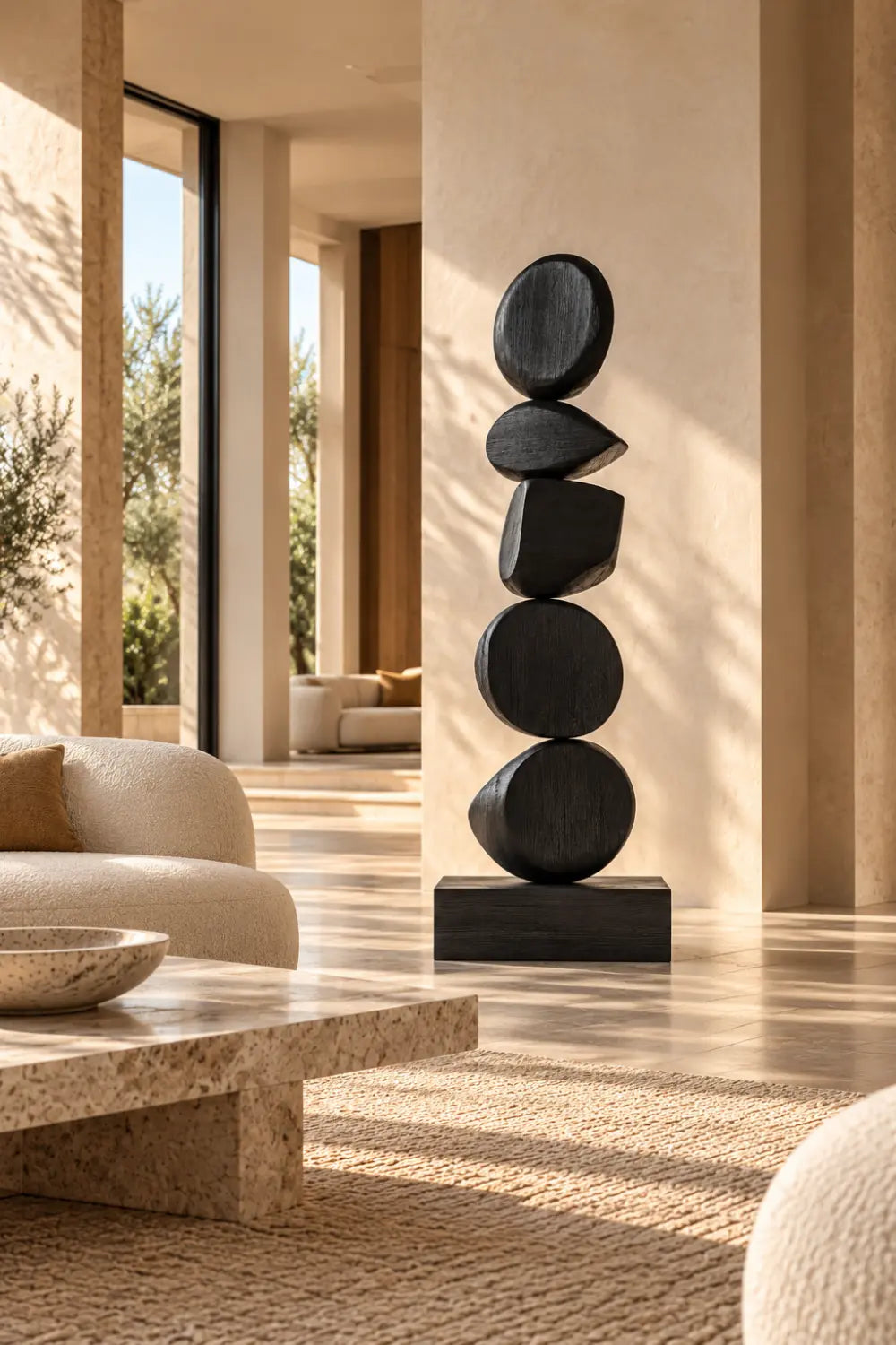 Large Black Abstract Wood Sculpture For Modern Minimalist Home Decor