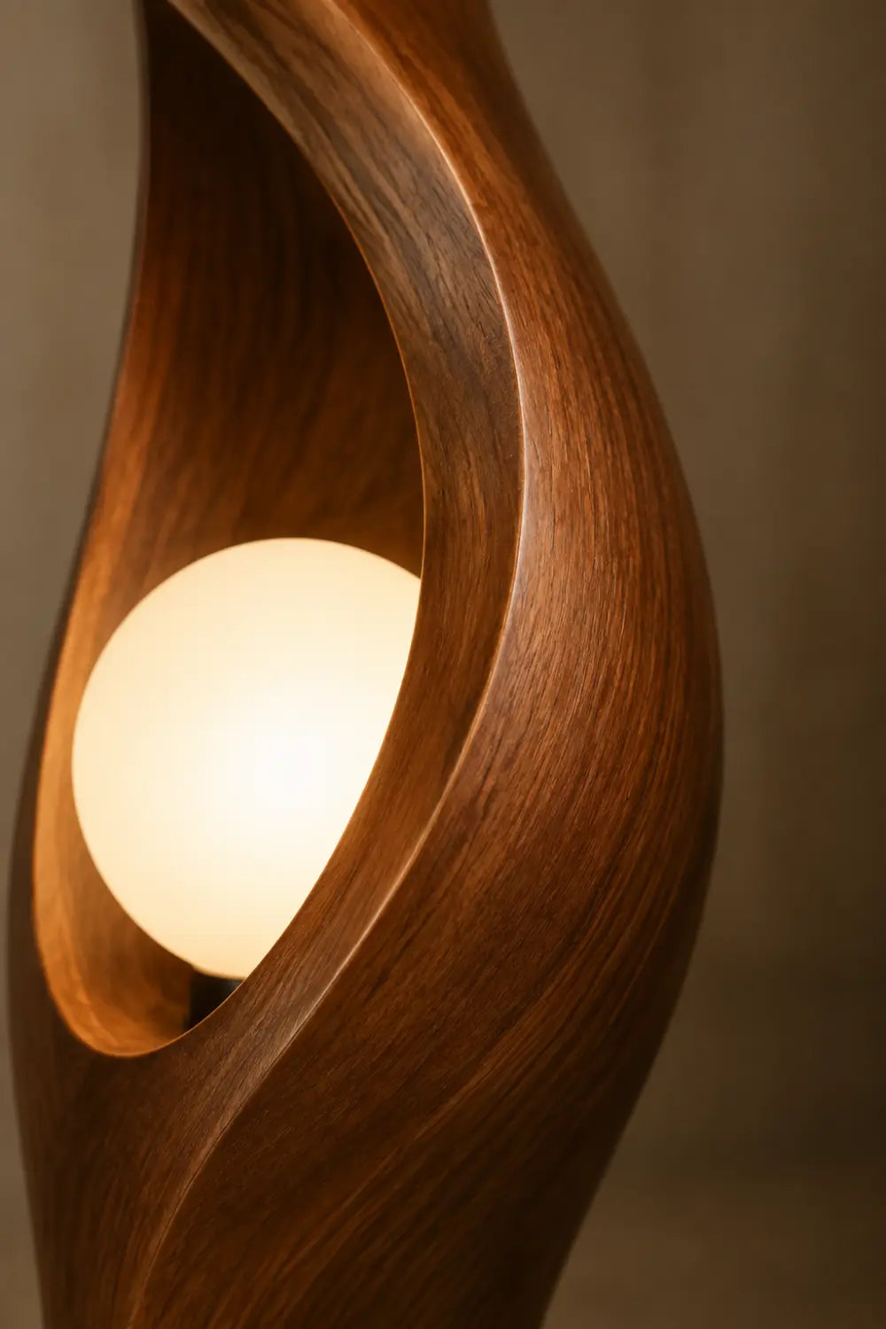 Modern Abstract Wood Floor Lamp With Dual Warm Light Spheres For Contemporary Living Rooms