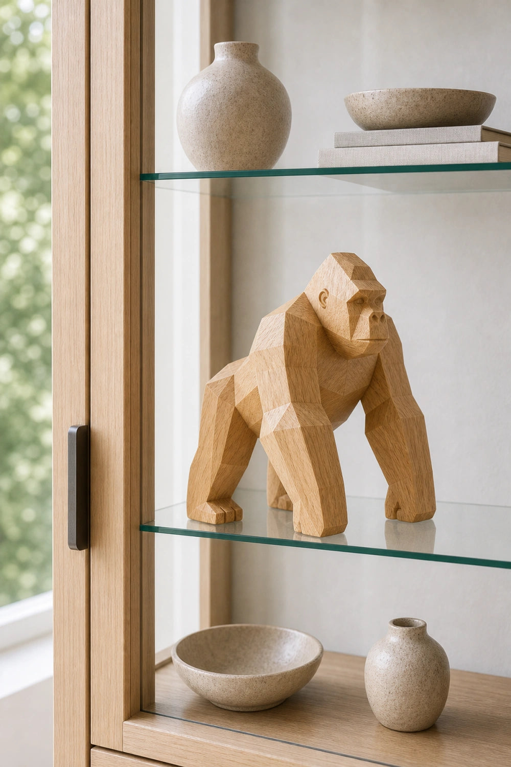 Hand-Carved Wooden Gorilla Sculpture Modern Minimalist Animal Art For Home Decor