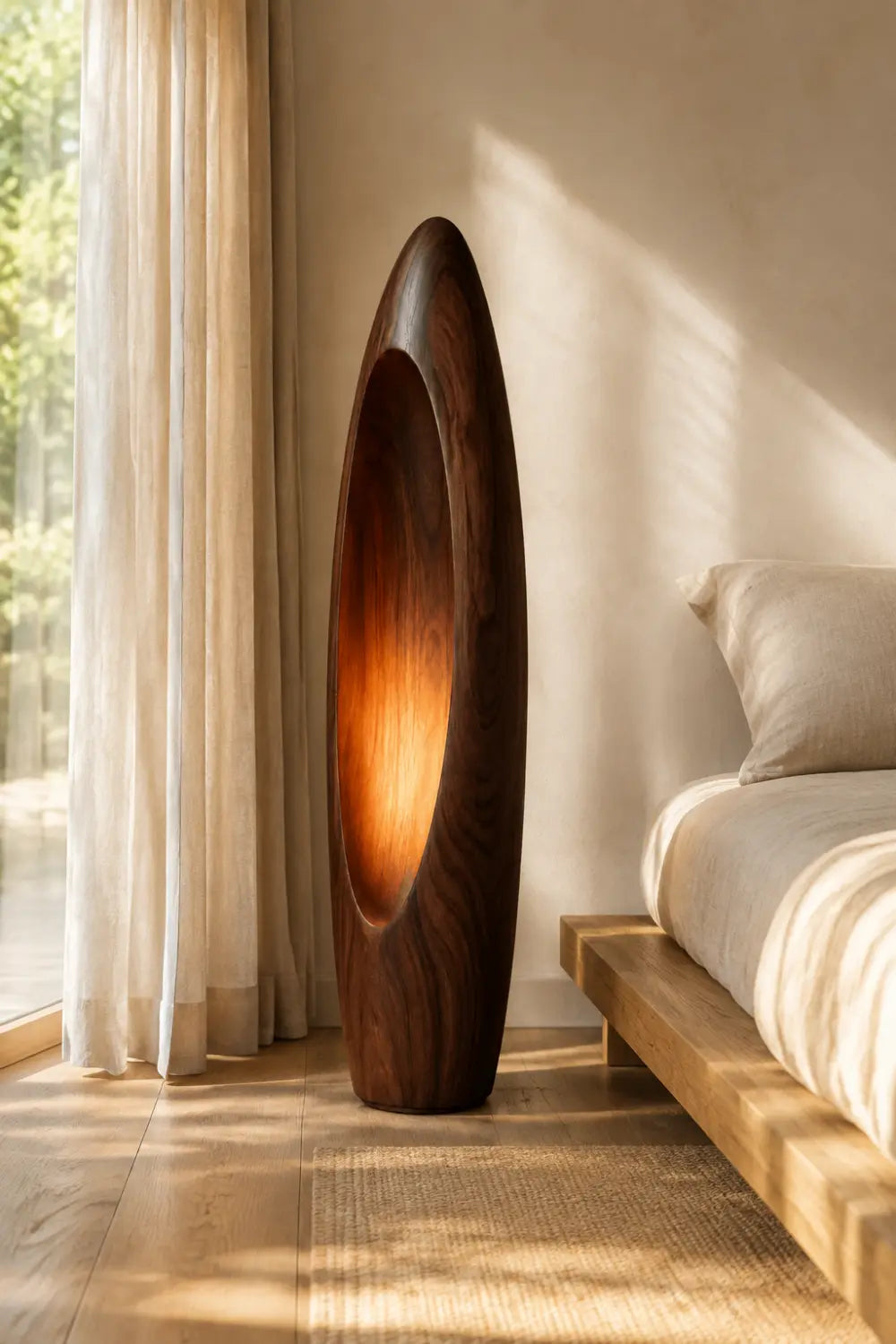 Sculptural Wooden Floor Lamp As Contemporary Art For Home Interior Design