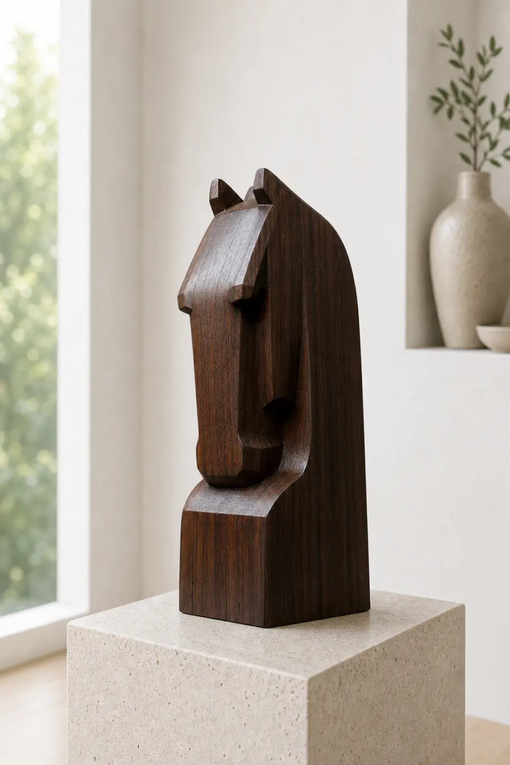 Hand Carved Minimalist Wood Horse Statue Unique Gift Animal Wooden Sculptures