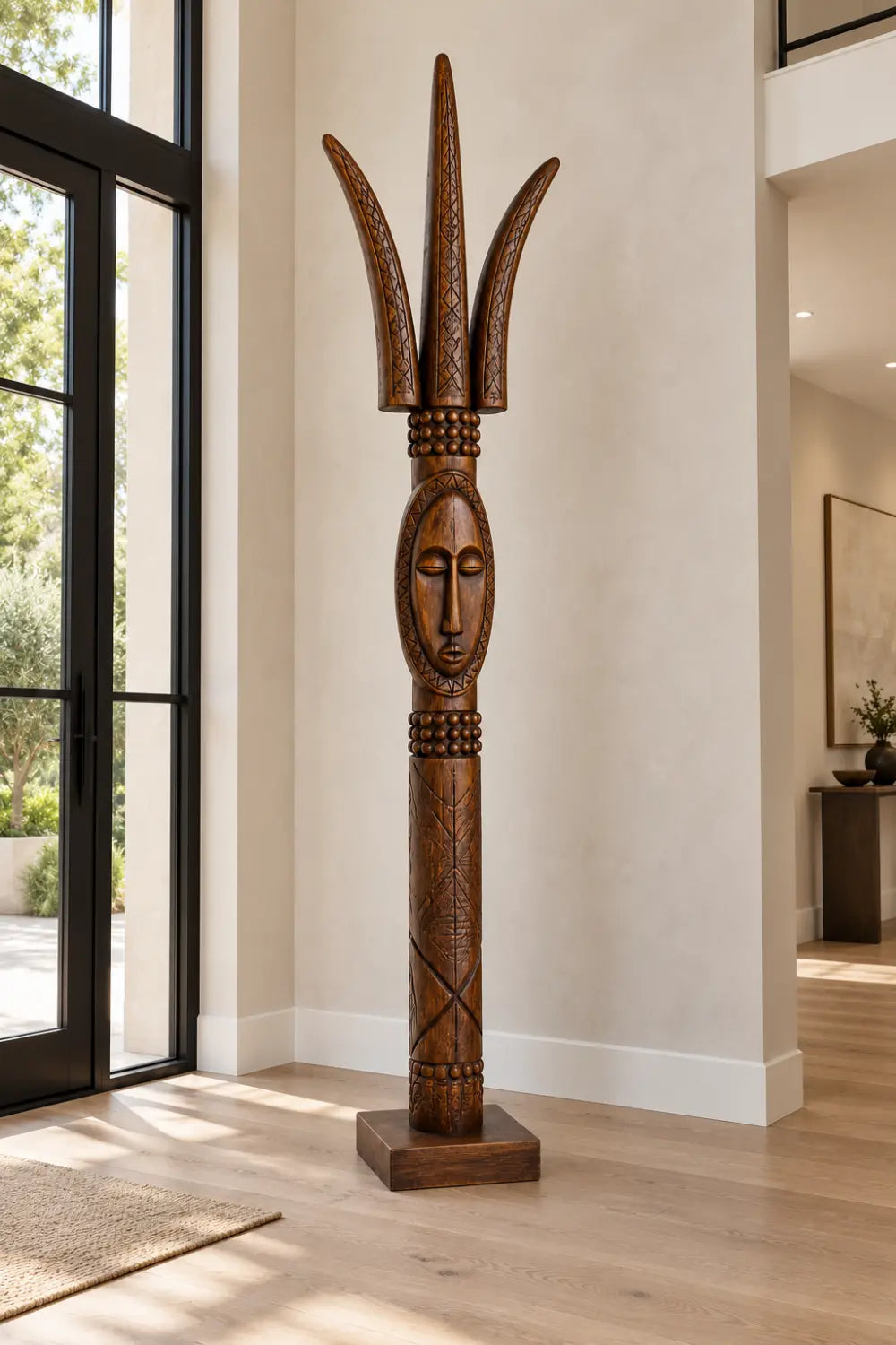 Large Vertical African Art Sculpture Abstract Human Form For Modern Bohemian Interior Design