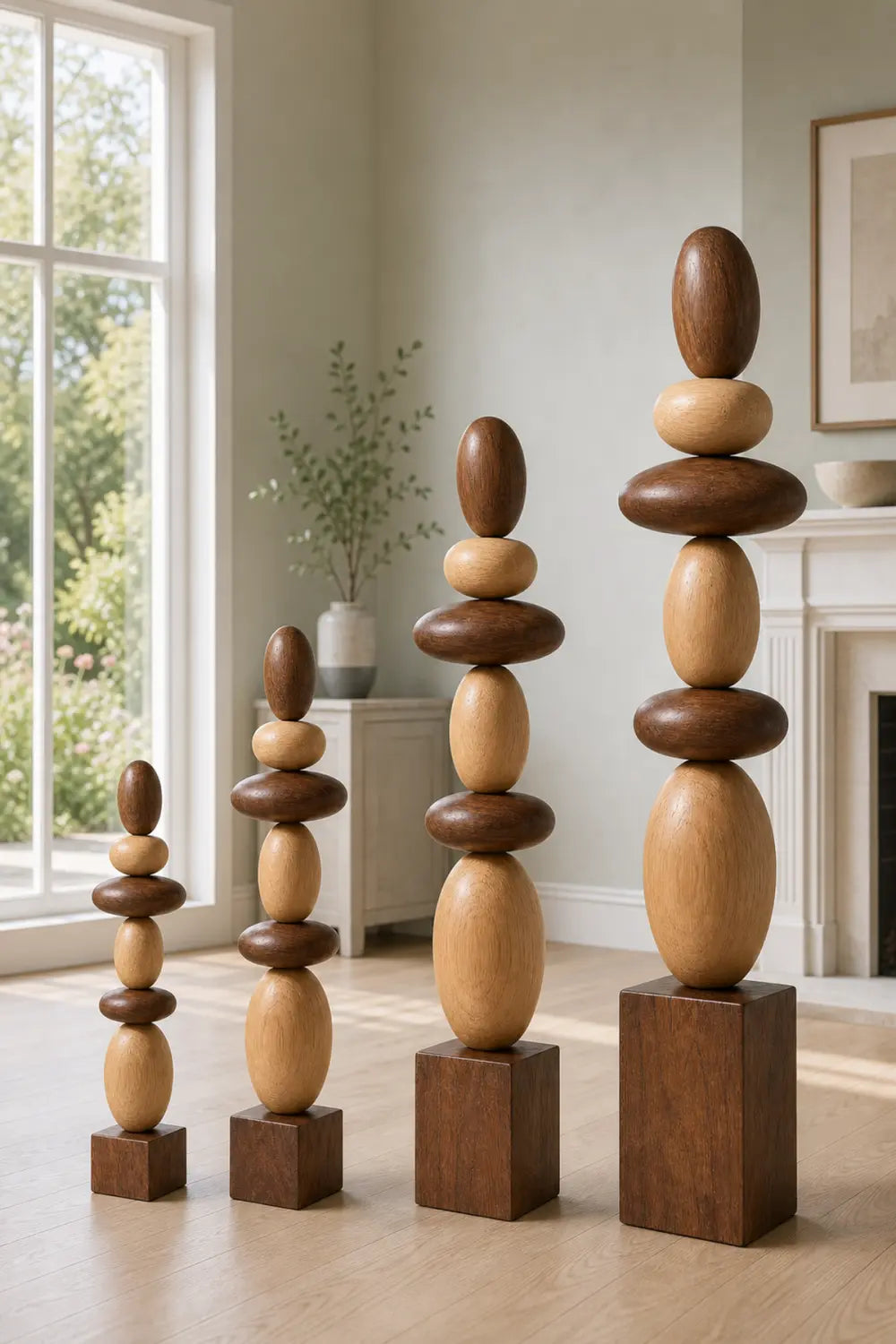 Large Hand-Carved Wooden Sculpture For Modern Minimalist Home Decor And Living Room Accents