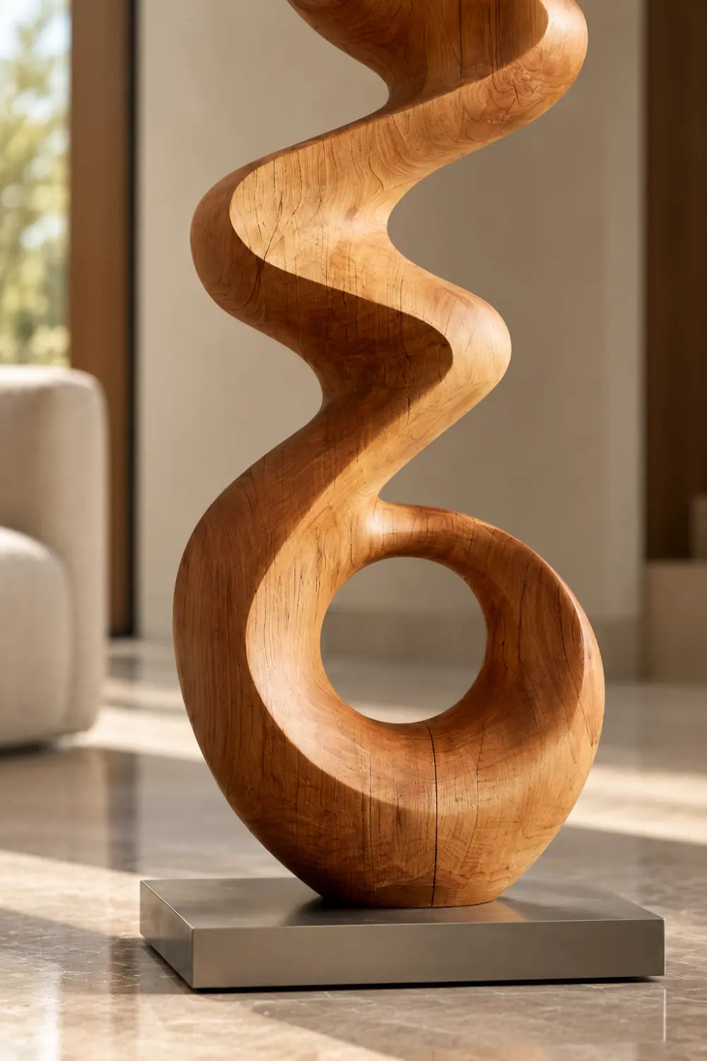 Large Abstract Oak Wood Sculpture For Modern Home Decor
