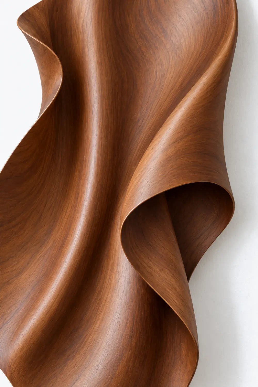 Curling Leaf Wood Wall Sculpture | Modern 3D Floating Ribbon Timber Relief Decor