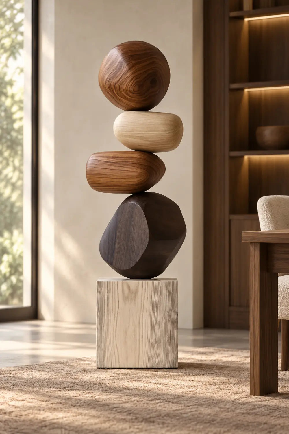 Large Abstract Wooden Sculpture For Modern Home Decor And Minimalist Living Rooms