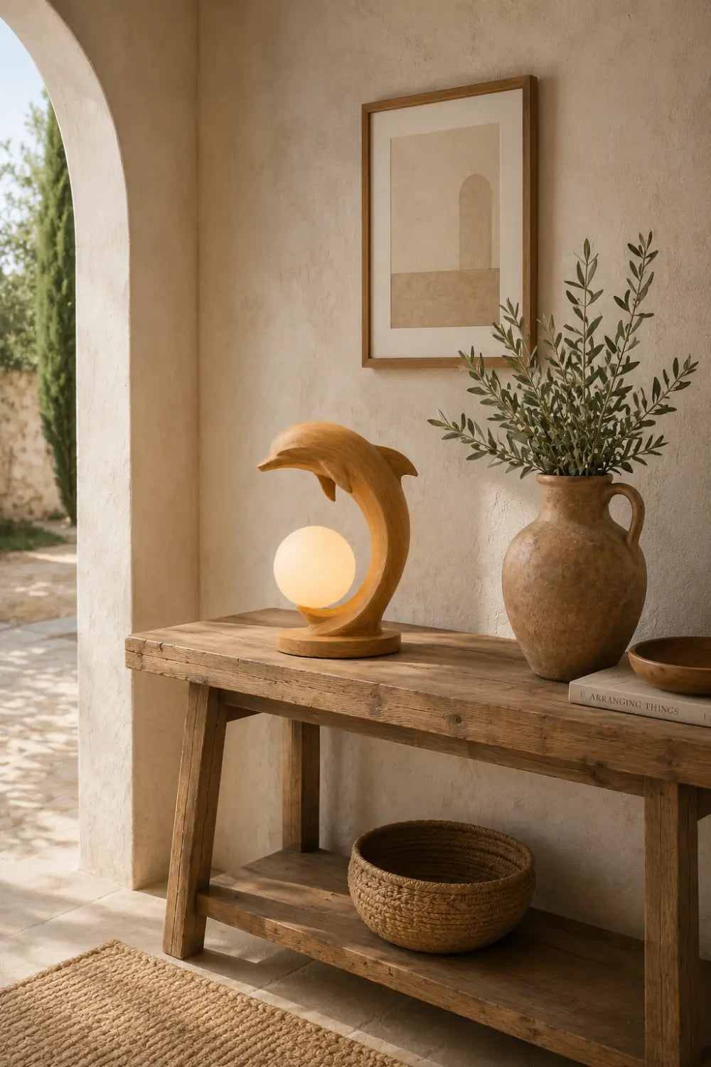 Natural Wood Dolphin Sculpture Lamp With Warm Light For Bedroom Or Study Desk Decoration