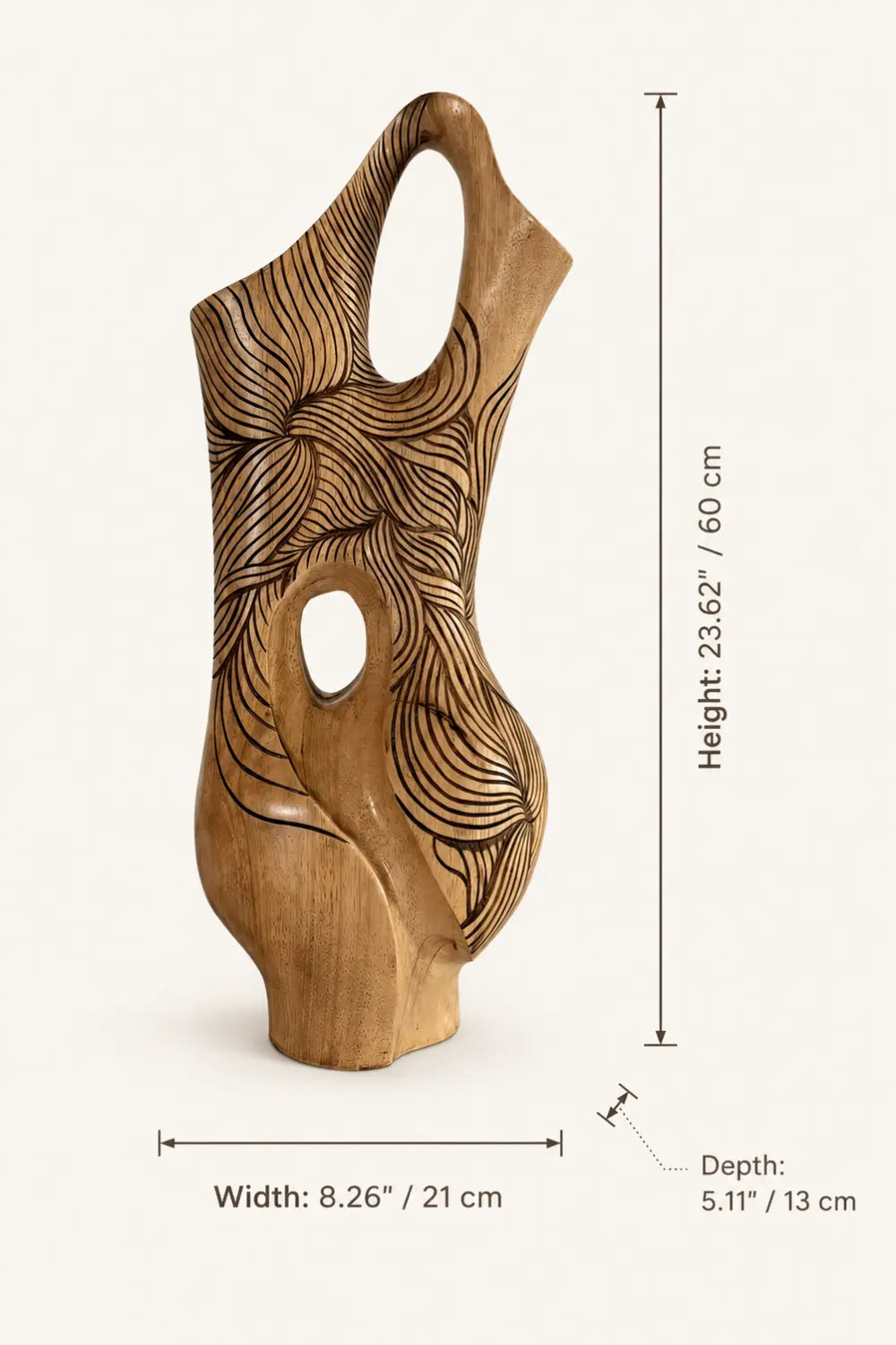 Hand-Carved Abstract Wooden Vase For Modern Home Decor And Living Rooms