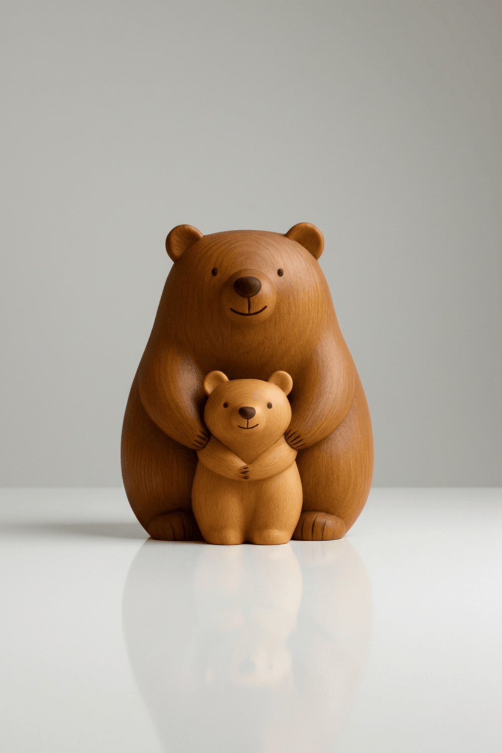 Abstract Wooden Bear Sculpture Handcarved Modern Animal Wood Sculpture