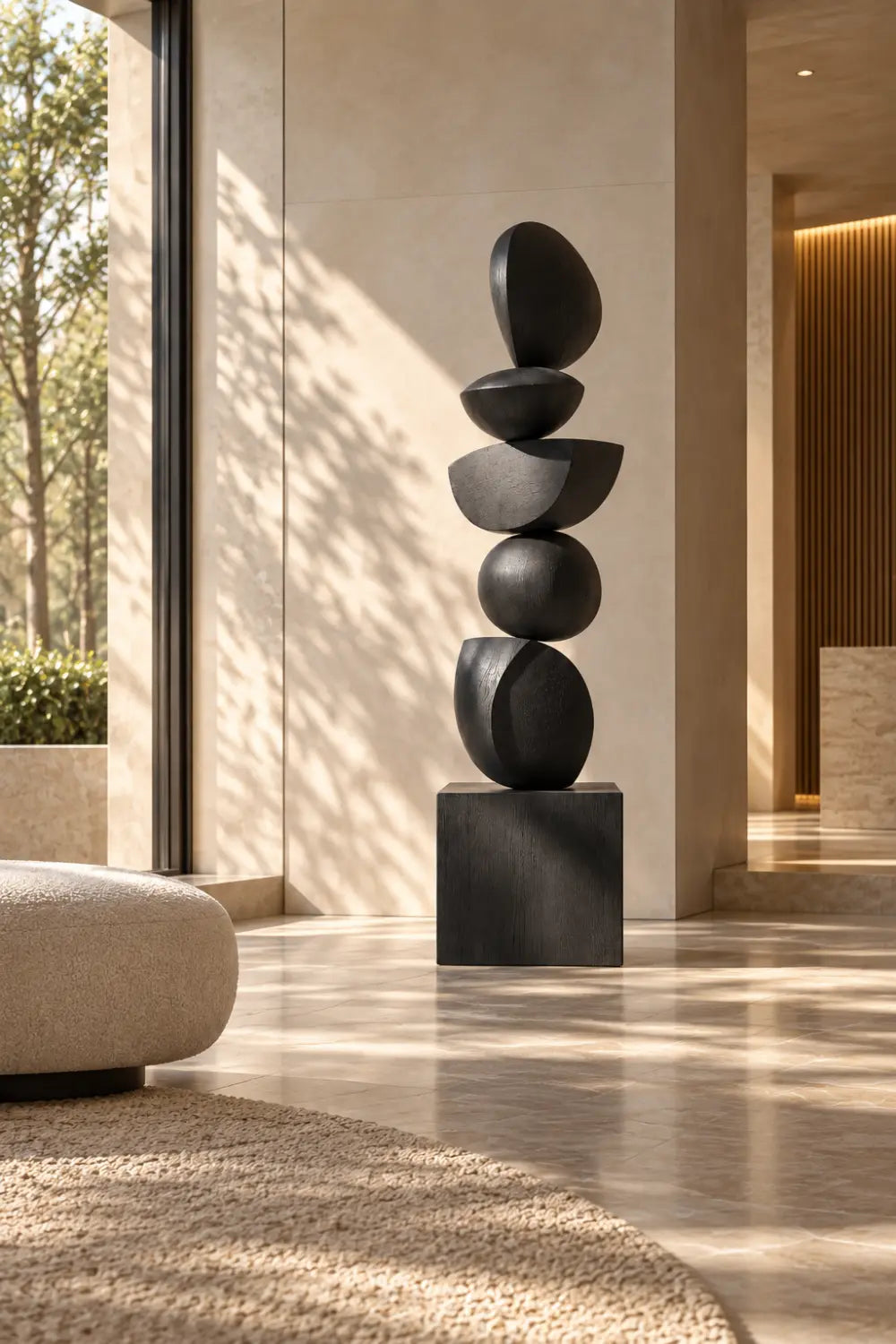Large Black Wooden Abstract Sculpture For Modern Minimalist Home Decor And Living Room Accent
