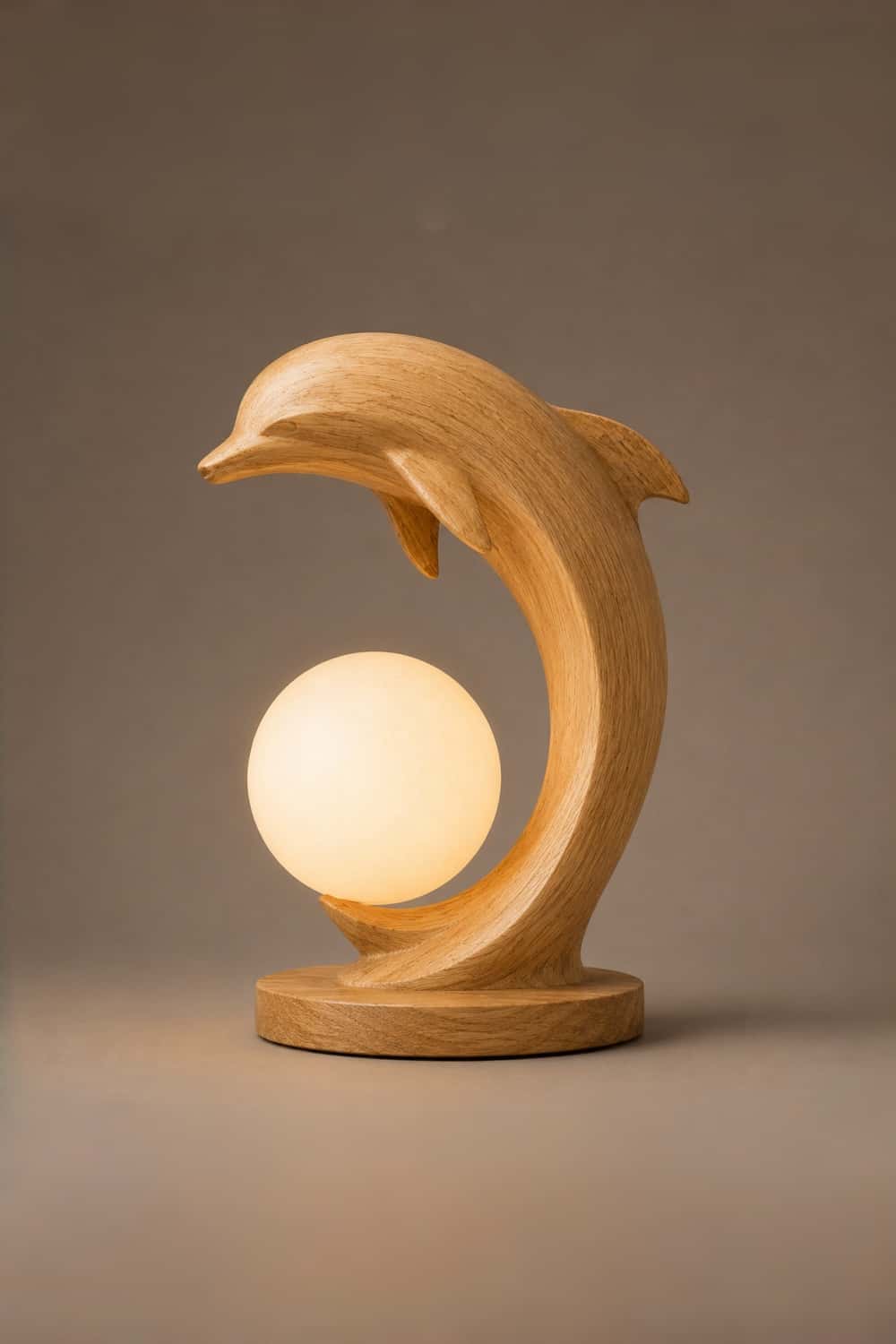 Natural Wood Dolphin Sculpture Lamp With Warm Light For Bedroom Or Study Desk Decoration
