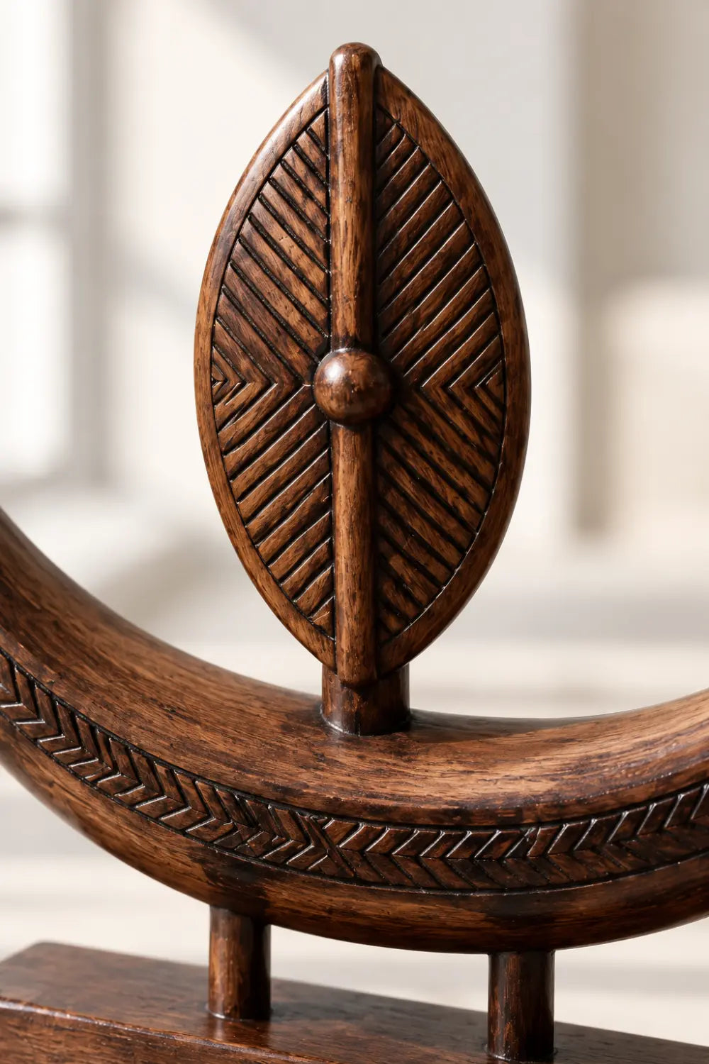 Abstract Wooden Desktop Sculpture Minimalist Tribal Art For Office Or Living Room Display