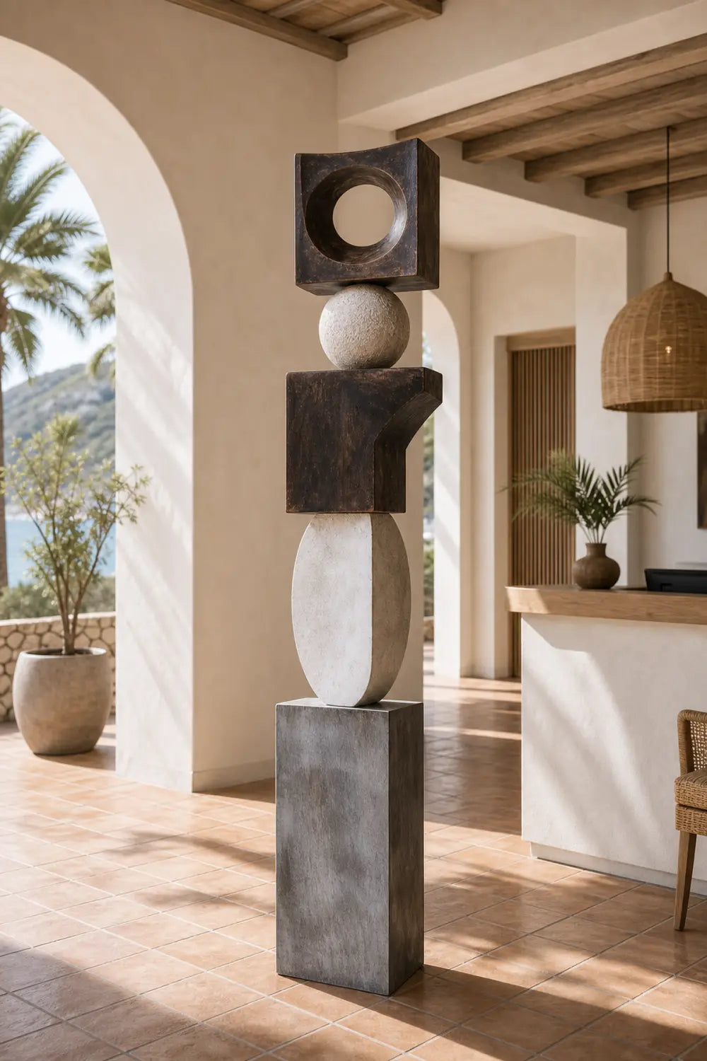 Large Abstract Wooden Floor Sculpture For Modern Minimalist Living Room Decor Handmade
