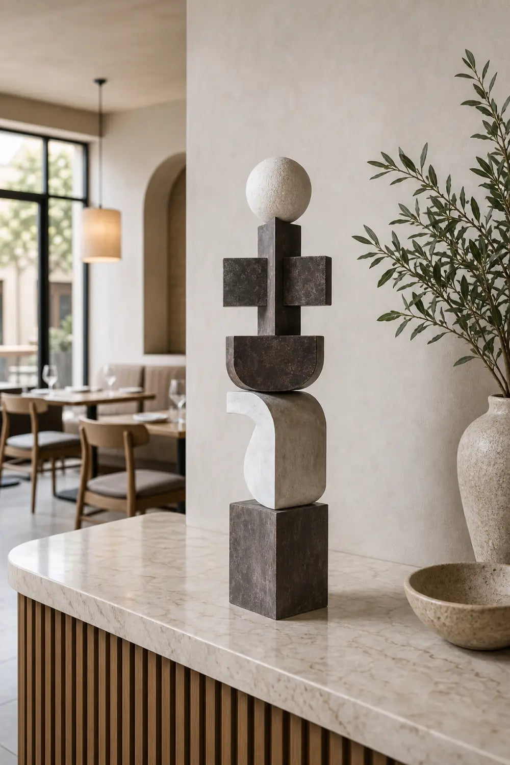 Large Hand-Carved Abstract Wood Sculpture For Modern Living Room Decor