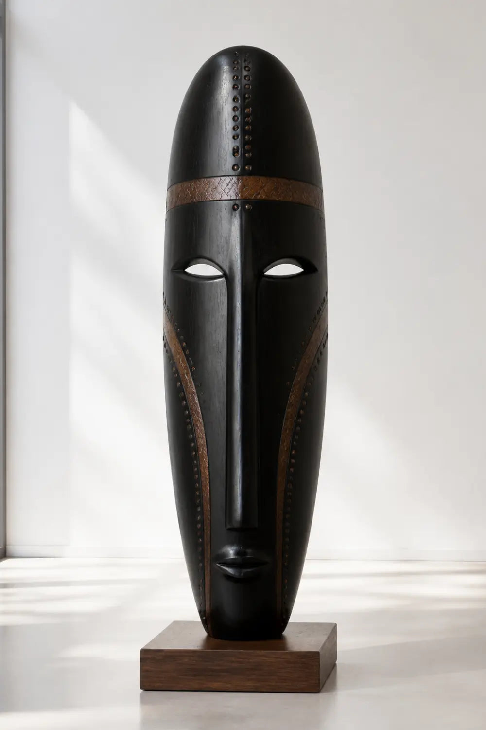 Large Black Walnut Wood Tribal Face Sculpture For Modern Home Decor