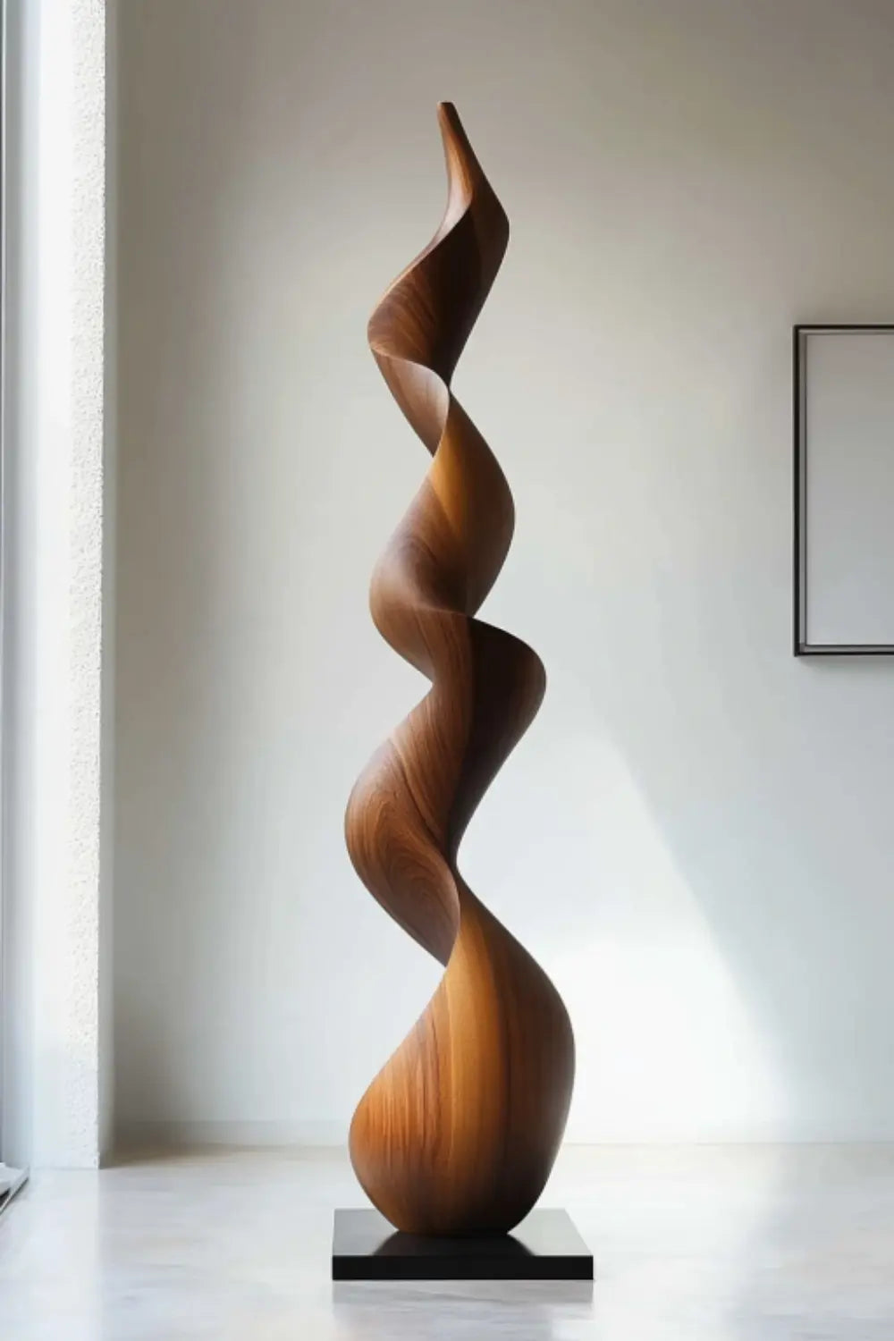 Large Walnut Wood Spiral Sculpture For Modern Living Room Freestanding Abstract Art