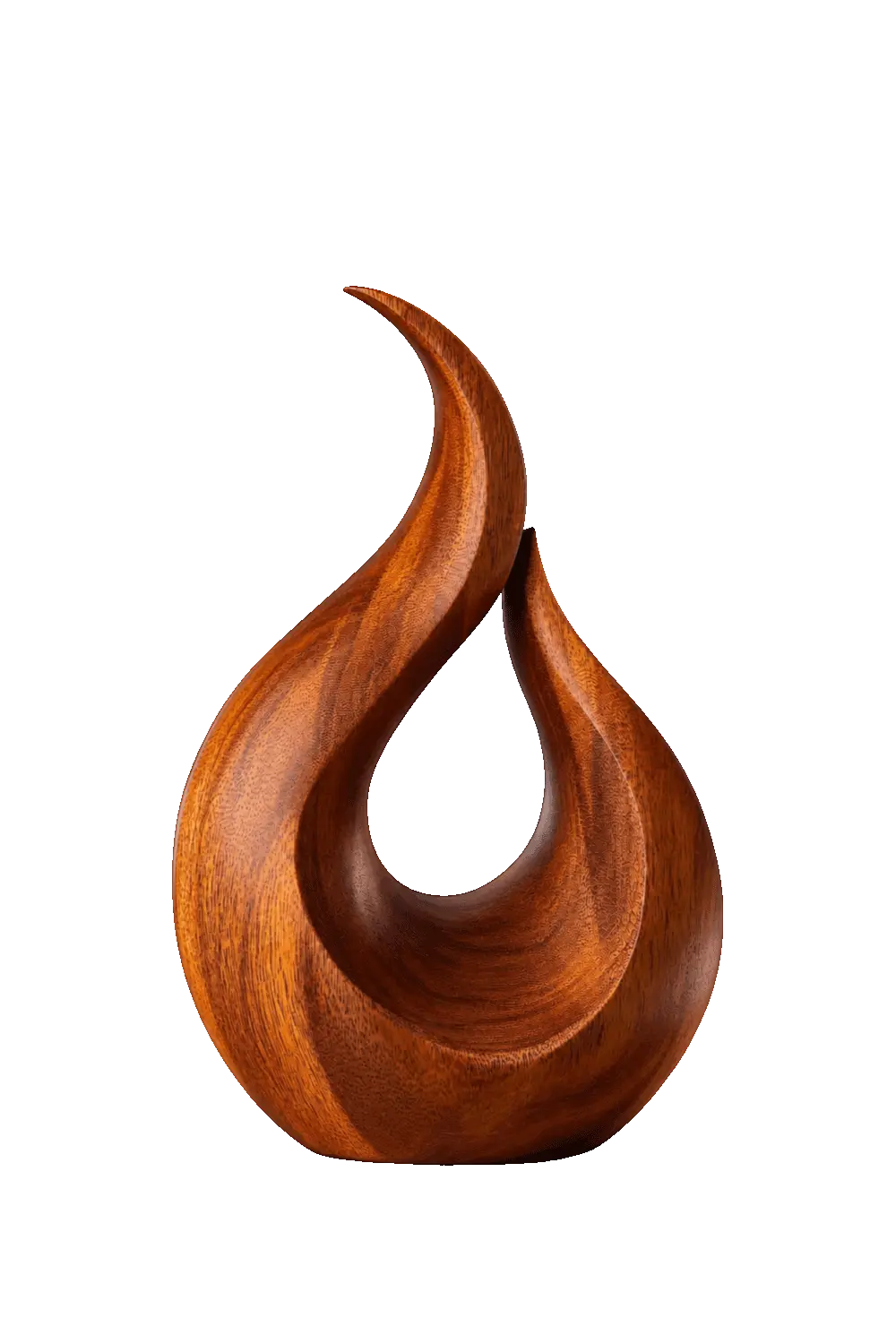 Modern Carved Wooden Flame Sculpture | Abstract Teardrop Fire Art Home Decor