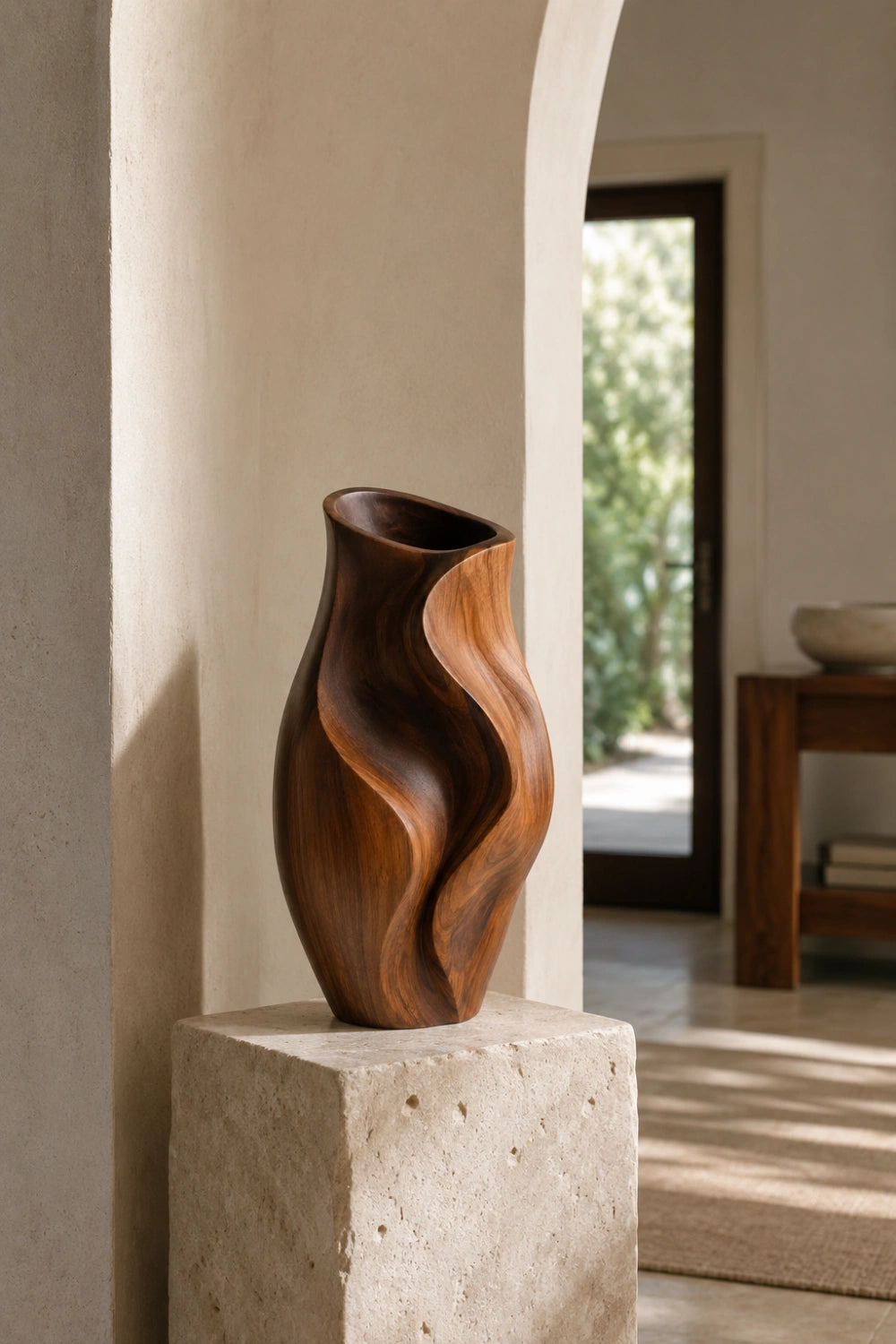Hand Carved Abstract Wooden Vase Modern Minimalist Home Decor Gift