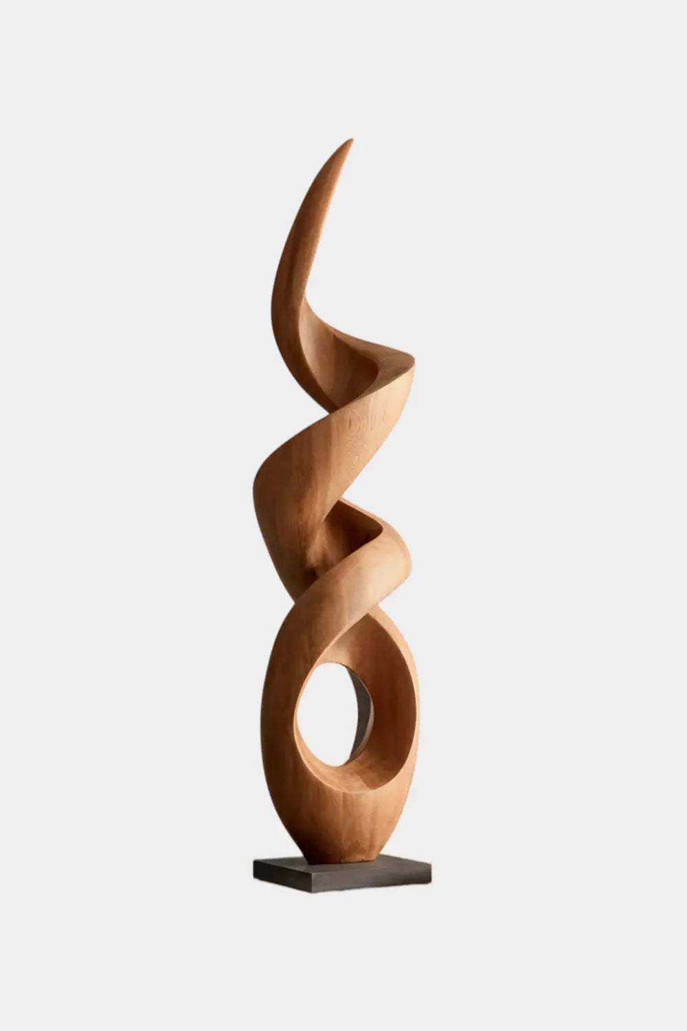 Large Walnut Wood Spiral Abstract Sculpture For Modern Home Decor And Gallery Display