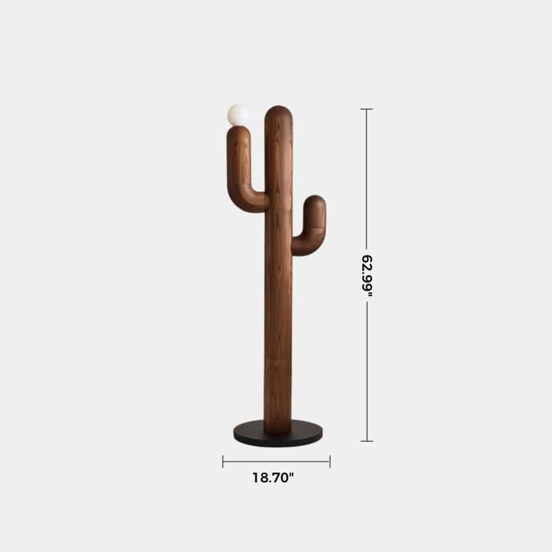 Modern Walnut Cactus Floor Lamp Minimalist Wooden Light Sculpture For Living Room Decor