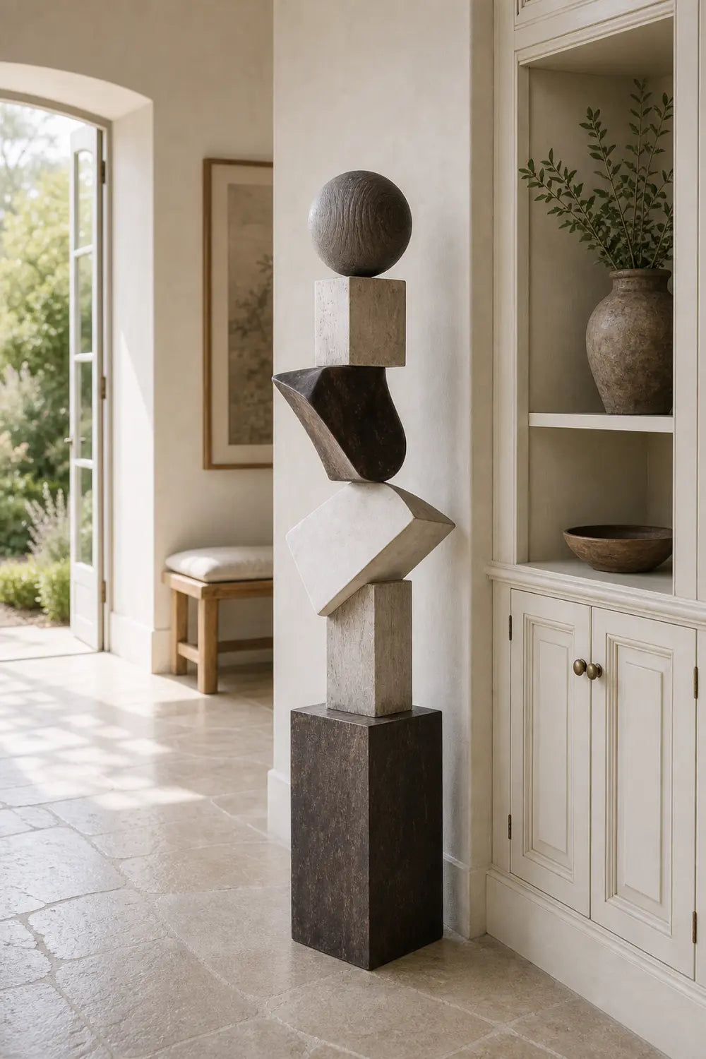 Large Hand Carved Wooden Sculpture Modern Abstract Floor Art For Living Room