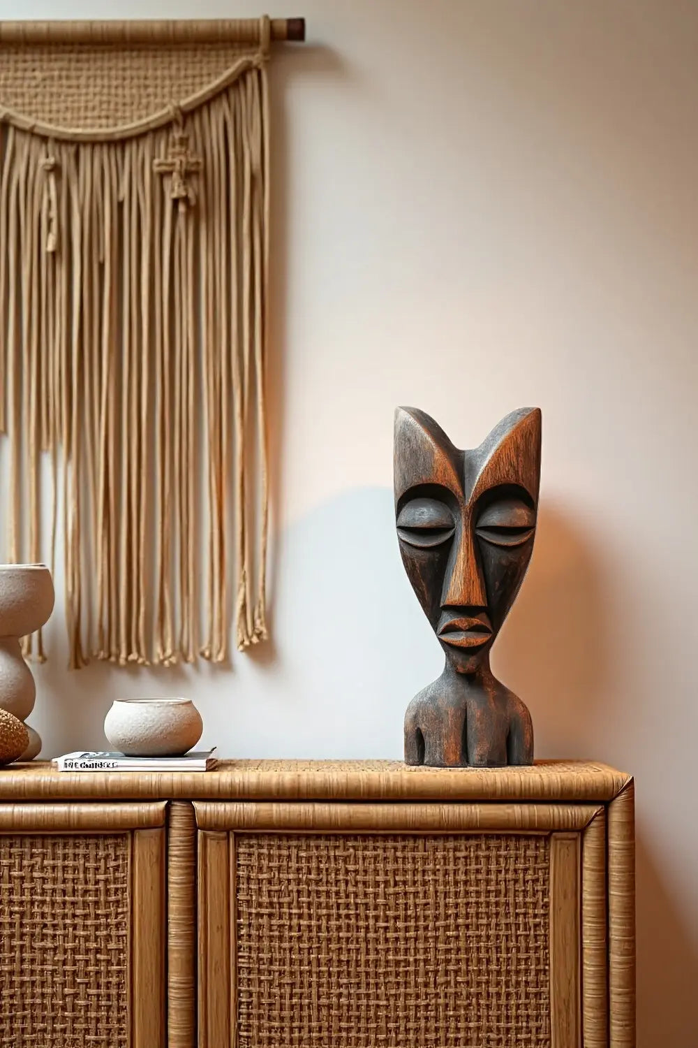 African Tribal Wooden Sculpture – Hand-Carved Abstract Ethnic Art Décor