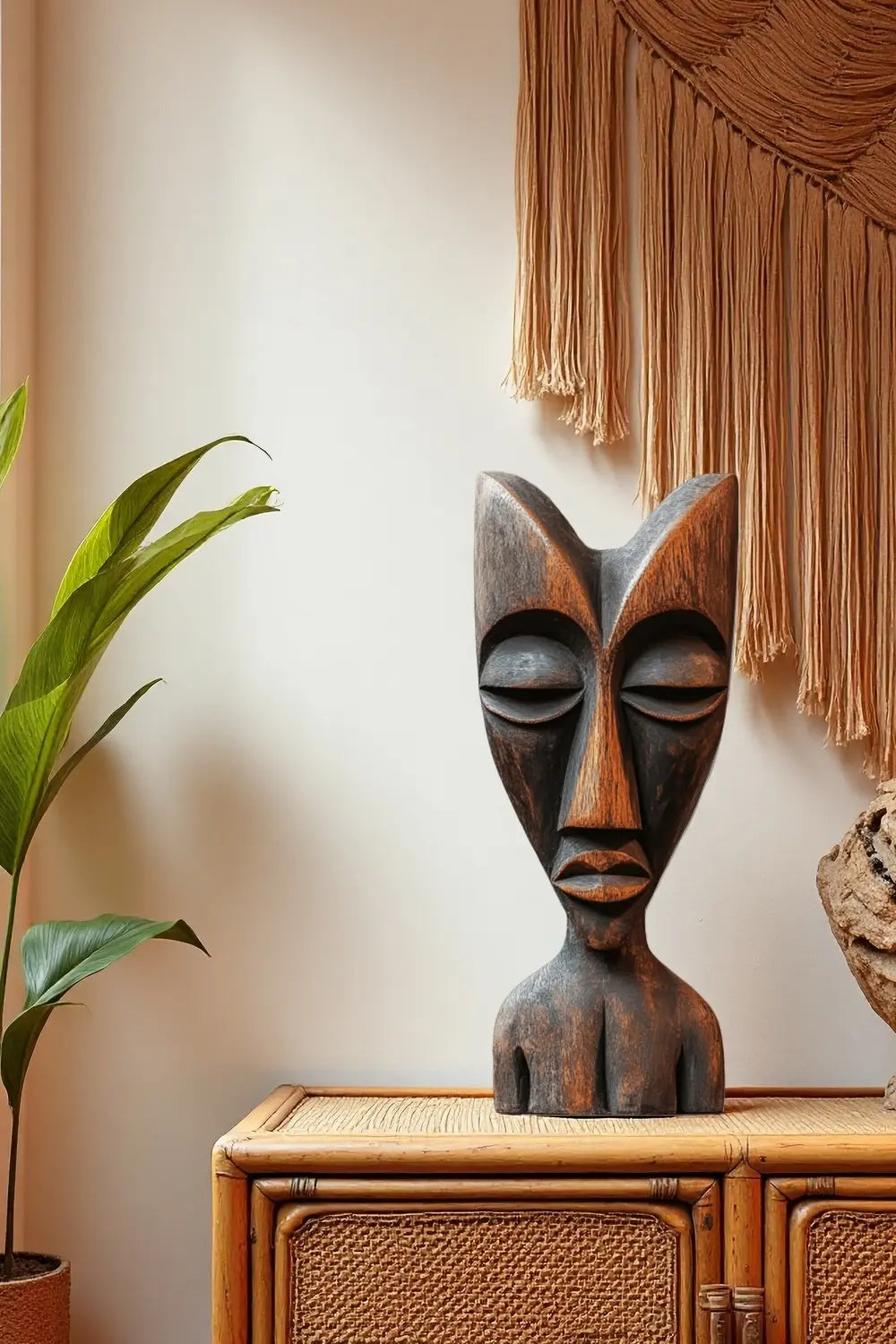 African Tribal Wooden Sculpture – Hand-Carved Abstract Ethnic Art Décor