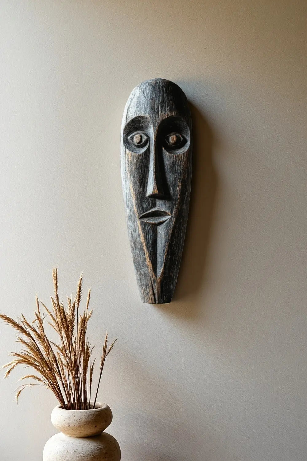 African Tribal Wooden Face Sculpture Wall Hanging Freestanding Ethnic Art Décor
