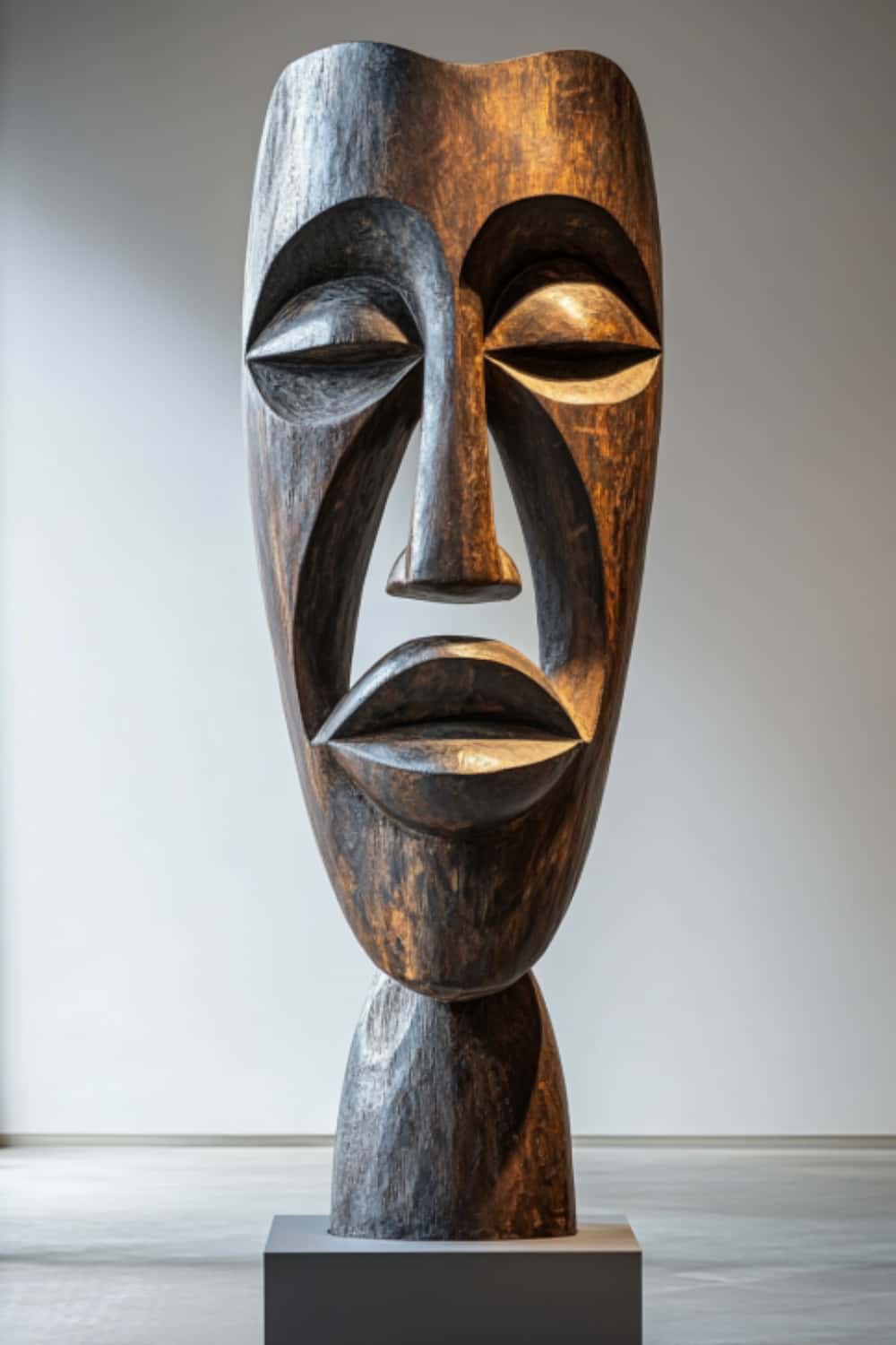 African Tribal Wooden Head Sculpture – Hand-Carved Abstract Cultural Art Décor