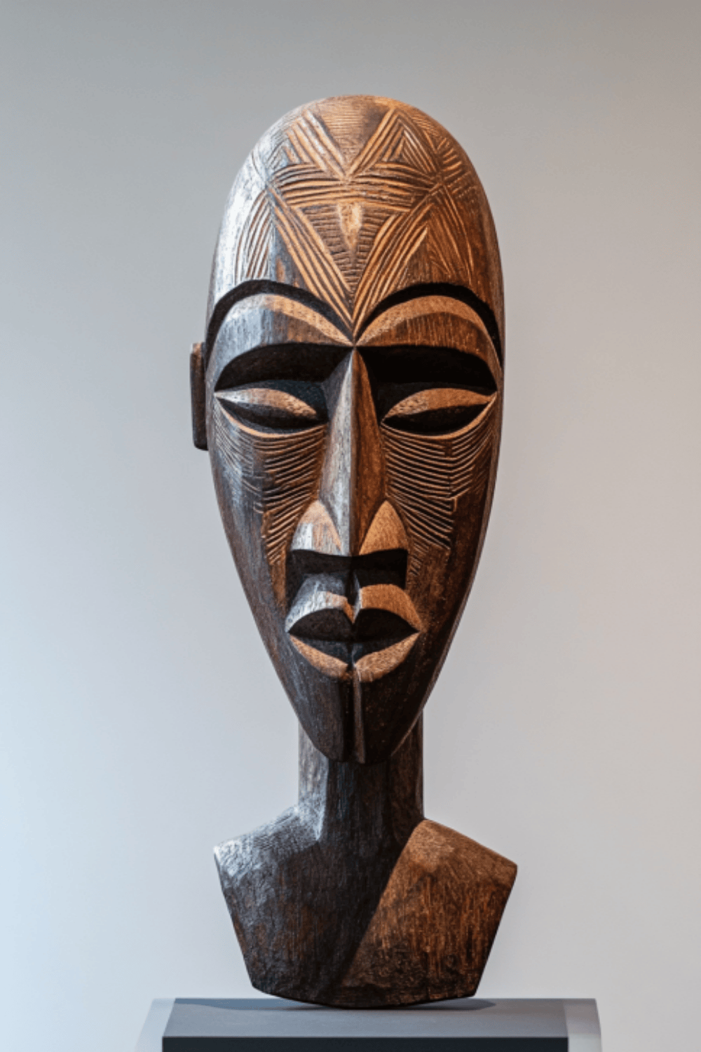 Carved African Tribal Wooden Head Sculpture – Ethnic Mask-Inspired Decorative Art