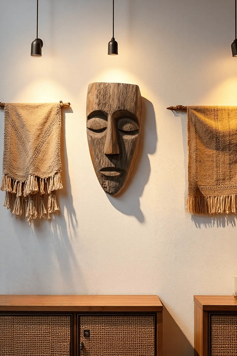 African Wooden Wall Mask Sculpture Hand Carved Tribal Ethnic Art Décor