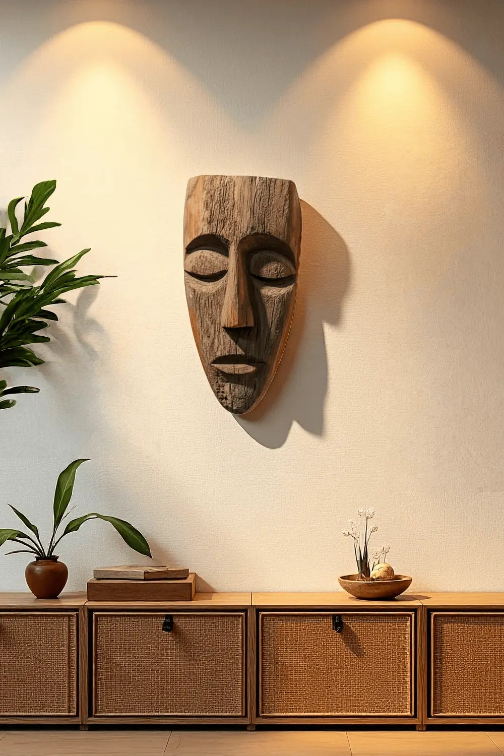 African Wooden Wall Mask Sculpture Hand Carved Tribal Ethnic Art Décor
