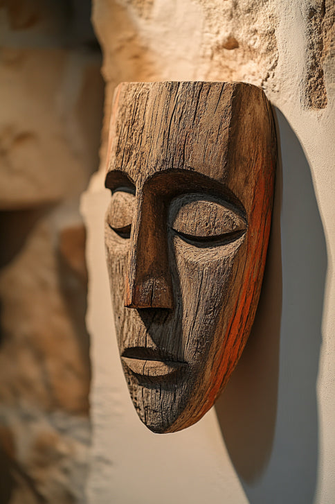 African Wooden Wall Mask Sculpture Hand Carved Tribal Ethnic Art Décor