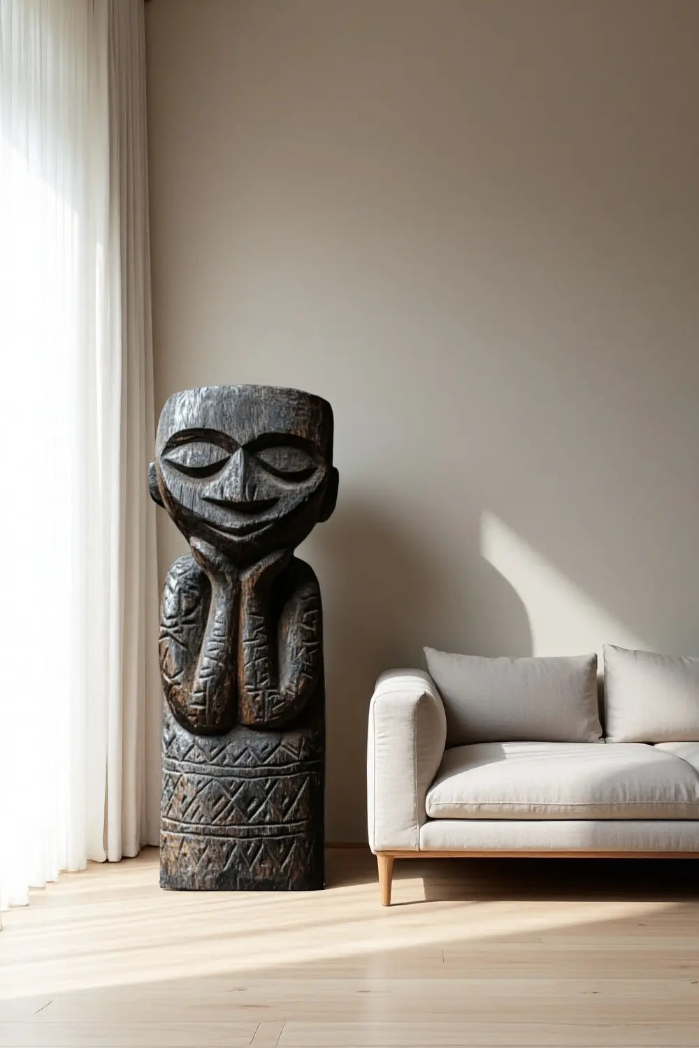 Large African Wood Sculptures Hand Carved Tribal Figures for Modern Interiors