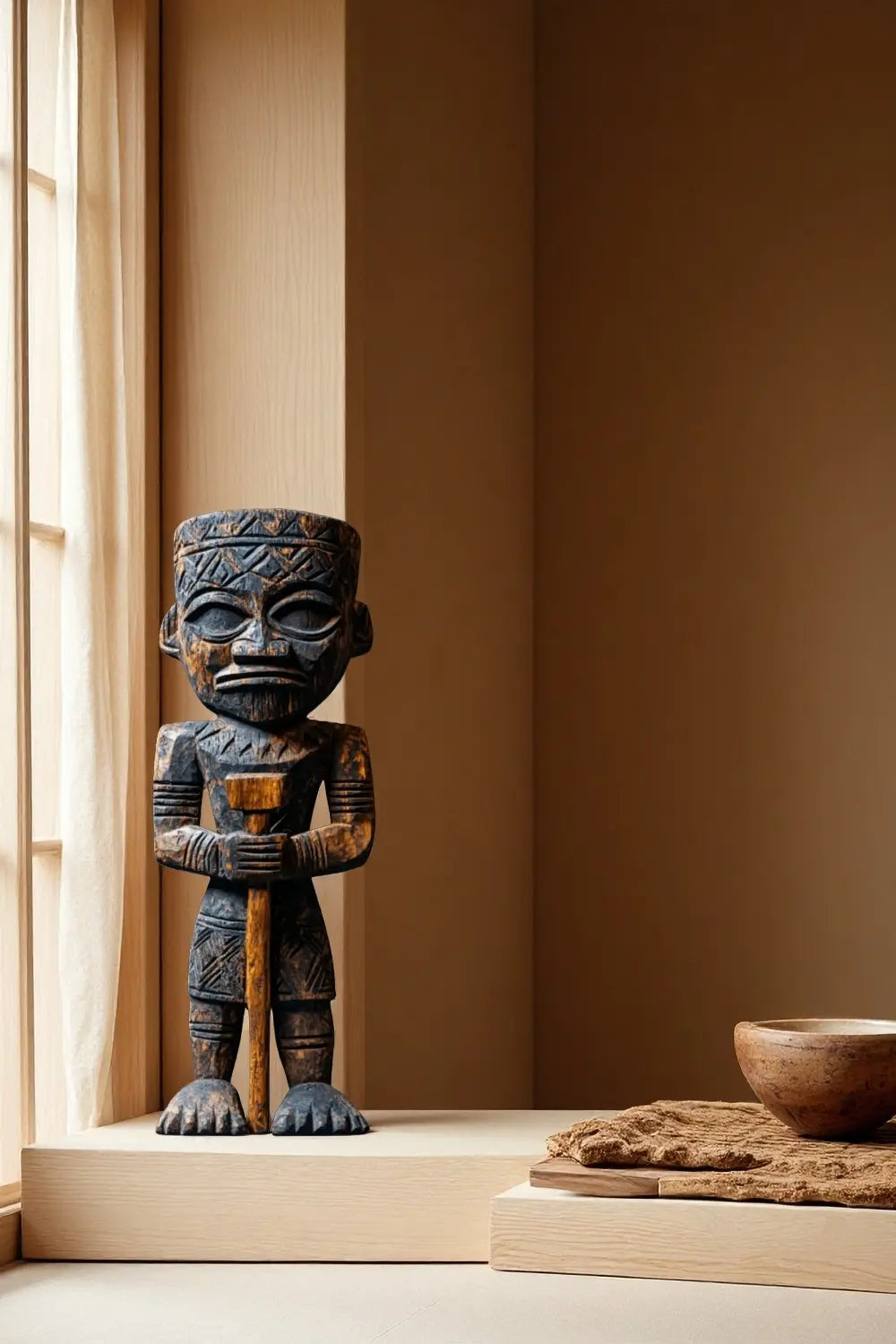 Large African Wood Sculptures Hand Carved Tribal Figures for Modern Interiors