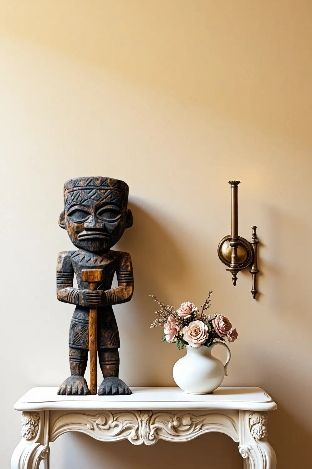 Large African Wood Sculptures Hand Carved Tribal Figures for Modern Interiors