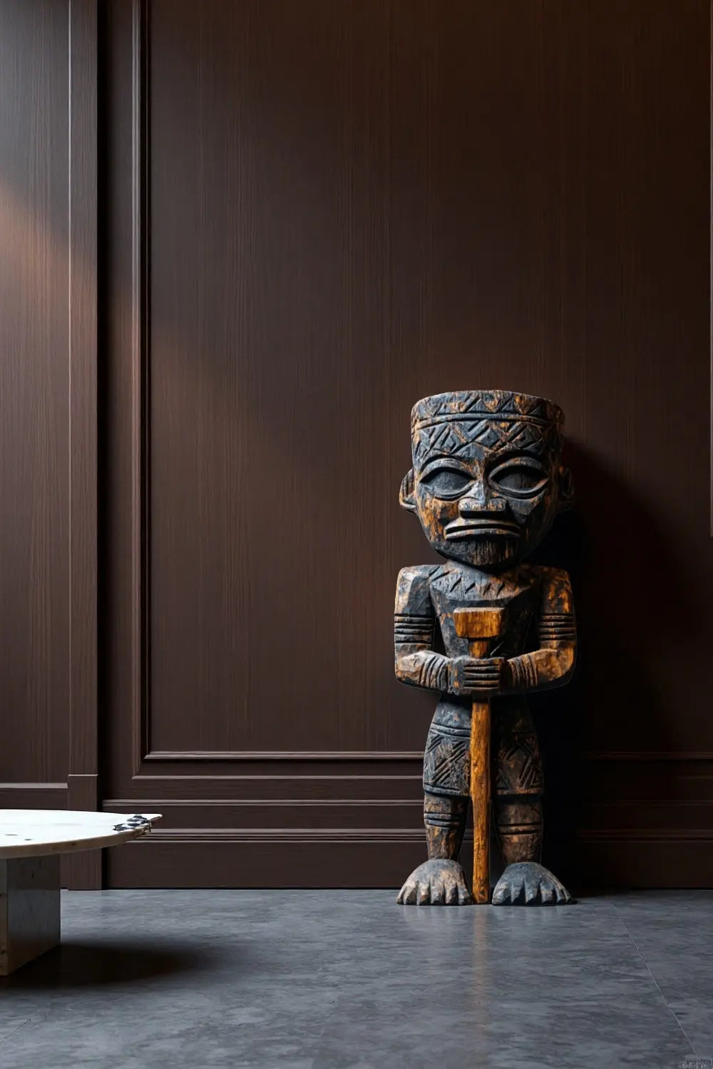 Large African Wood Sculptures Hand Carved Tribal Figures for Modern Interiors