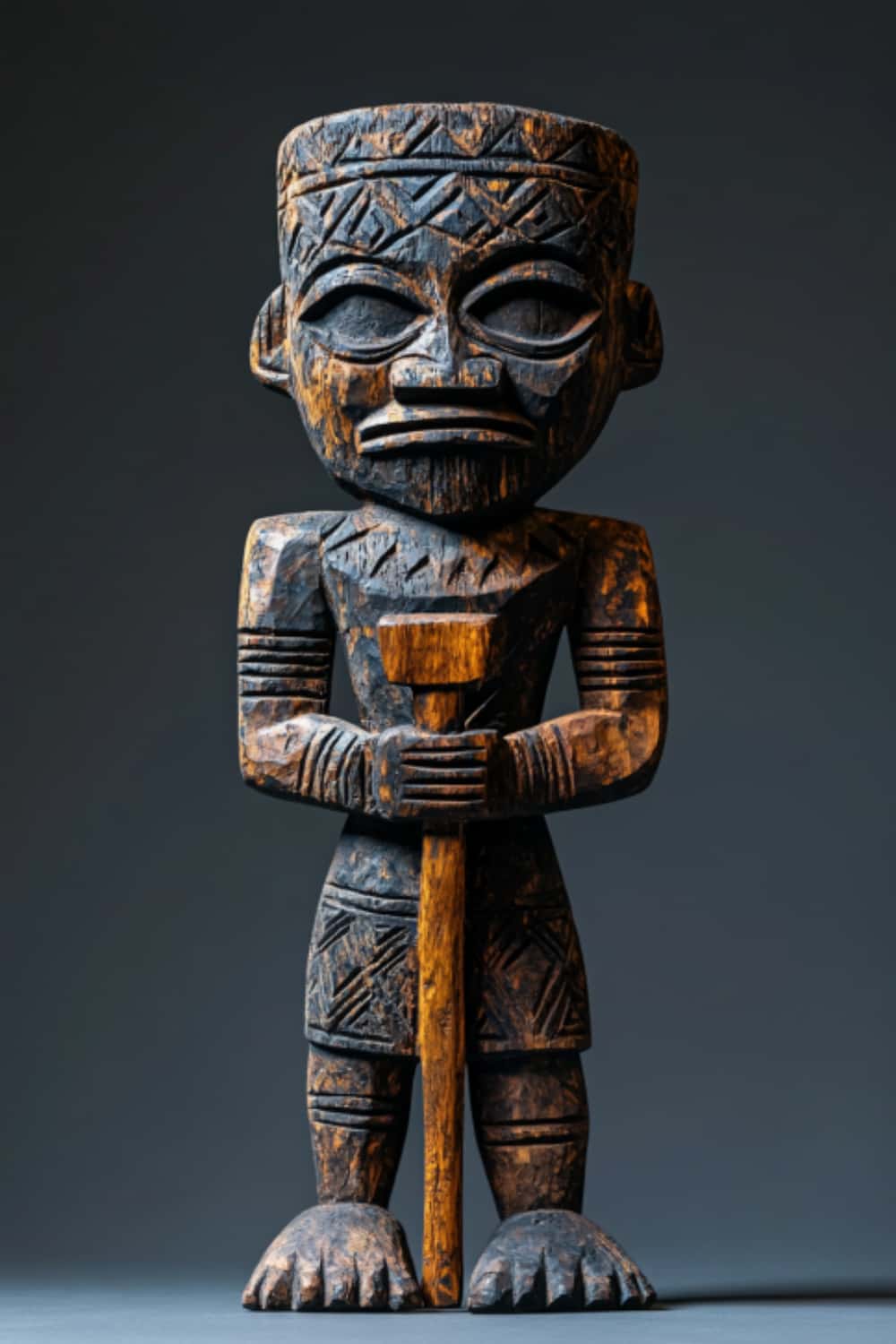 Large African Wood Sculptures Hand Carved Tribal Figures for Modern Interiors