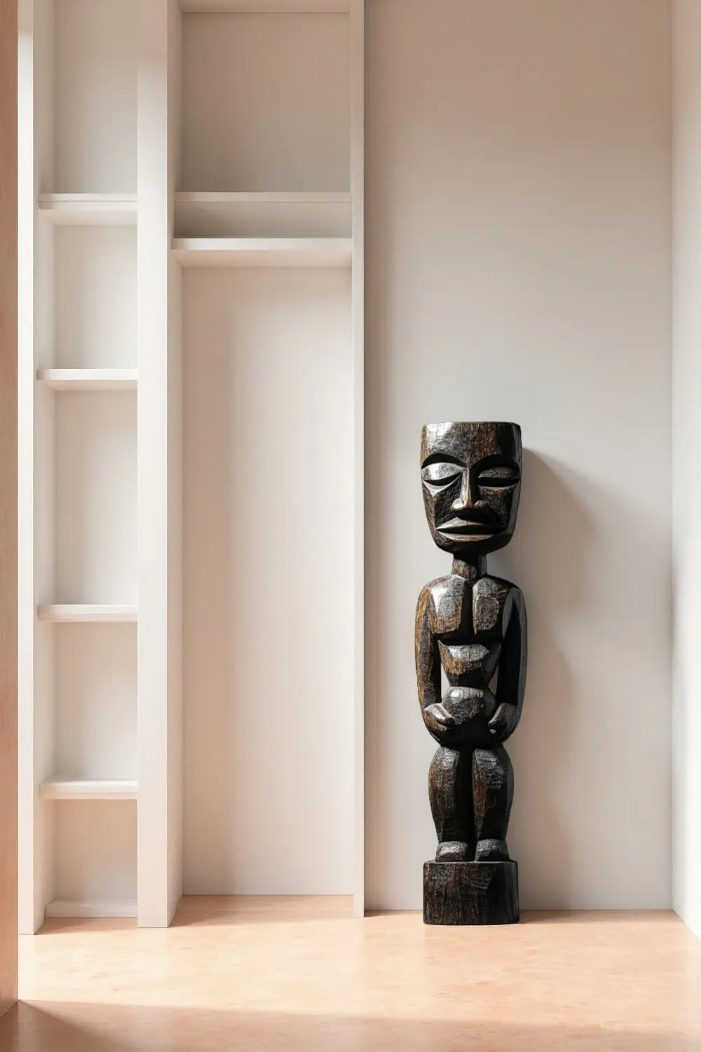 Large African Wood Sculptures Hand Carved Tribal Figures for Modern Interiors