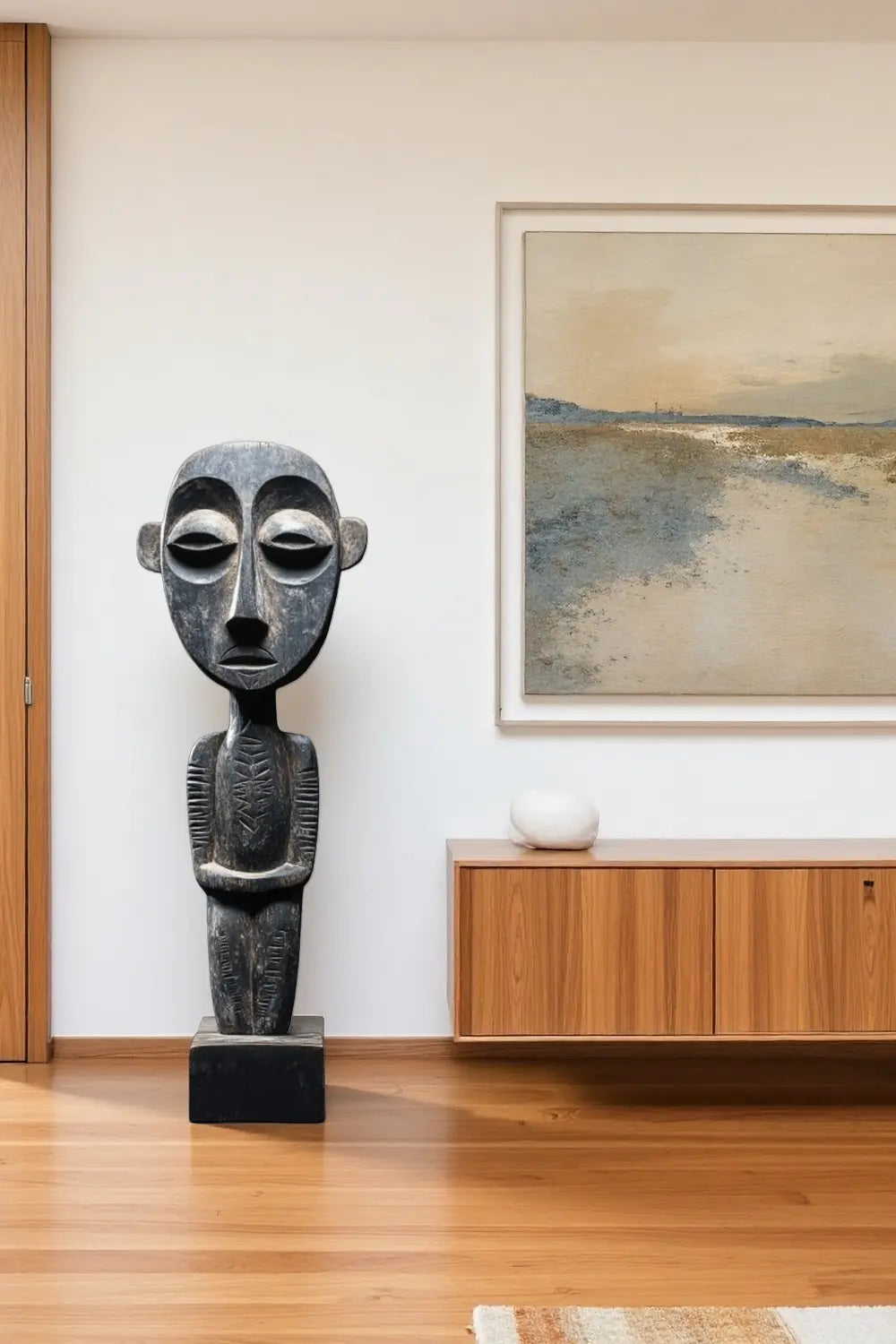 African Tribal Wooden Figure Sculpture Hand Carved Floor Standing Ethnic Art