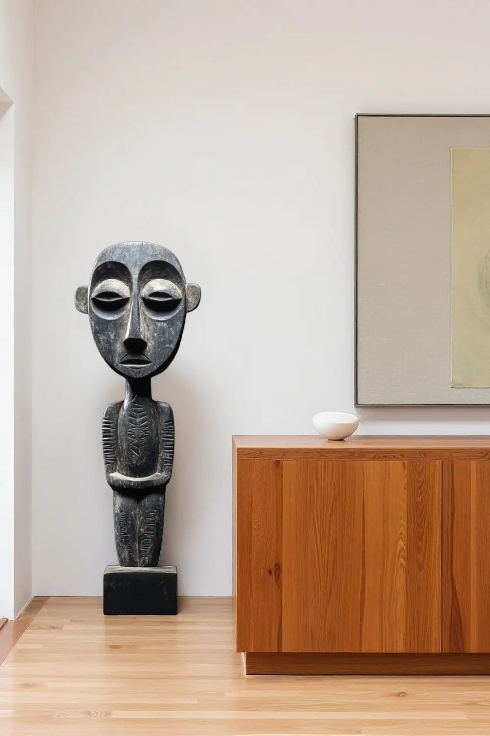 African Tribal Wooden Figure Sculpture Hand Carved Floor Standing Ethnic Art