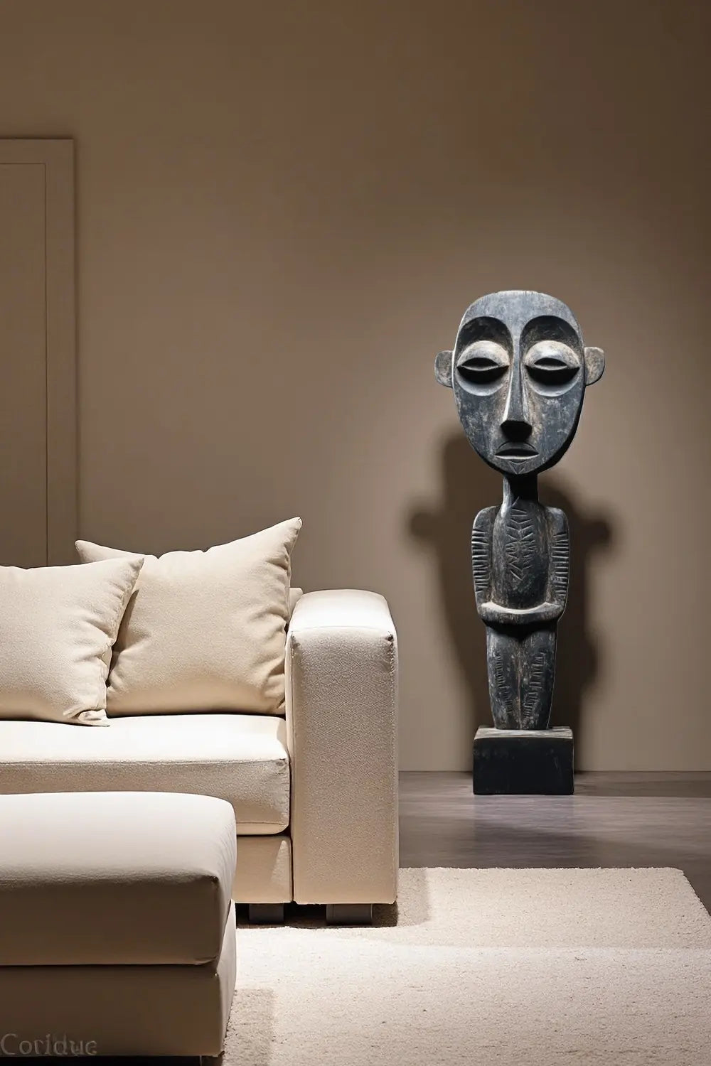 African Tribal Wooden Figure Sculpture Hand Carved Floor Standing Ethnic Art