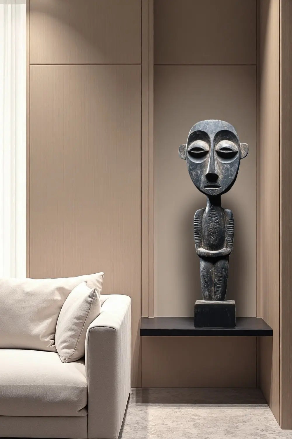 African Tribal Wooden Figure Sculpture Hand Carved Floor Standing Ethnic Art