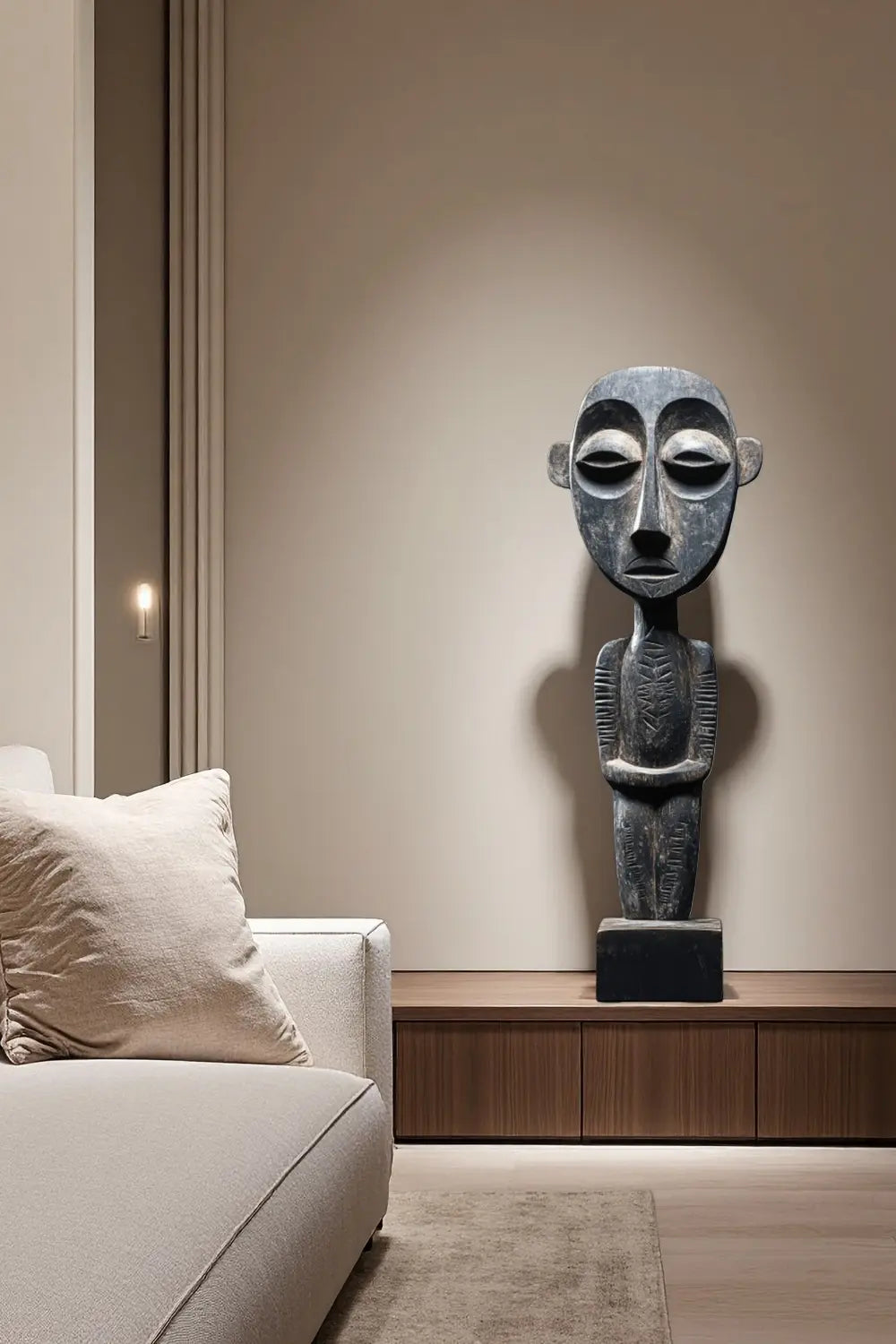 African Tribal Wooden Figure Sculpture Hand Carved Floor Standing Ethnic Art