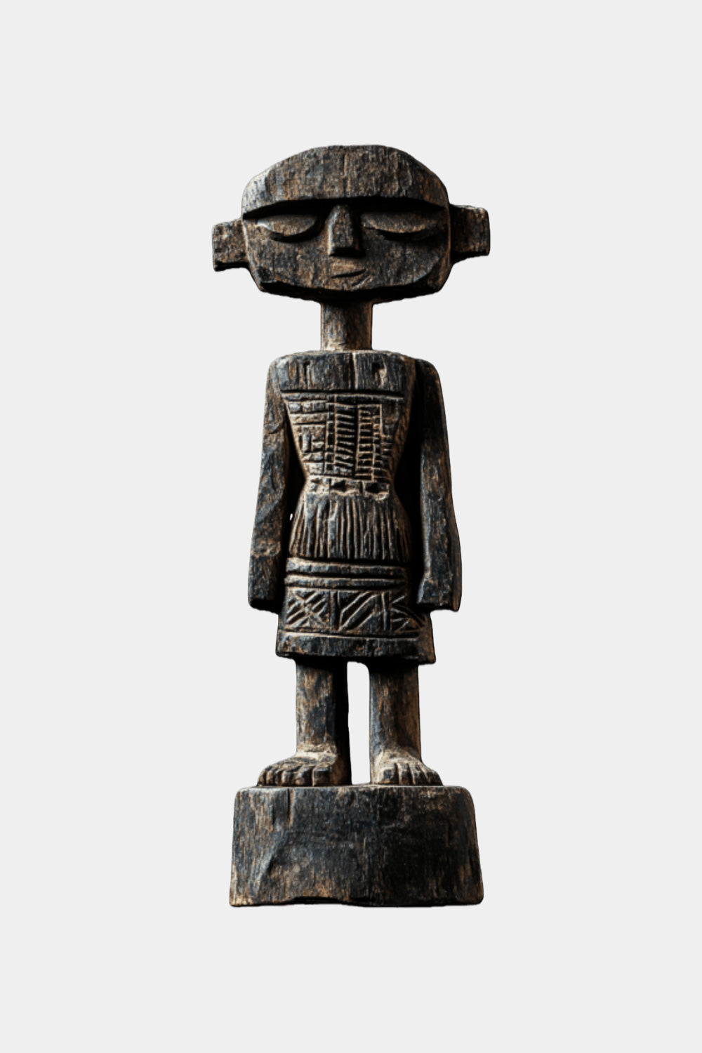 African Tribal Wooden Figure Sculpture Hand Carved Floor Standing Ethnic Art