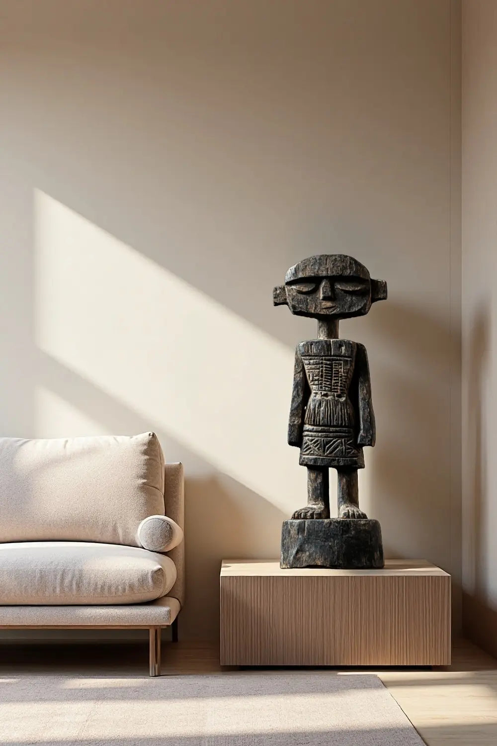 African Tribal Wooden Figure Sculpture Hand Carved Floor Standing Ethnic Art